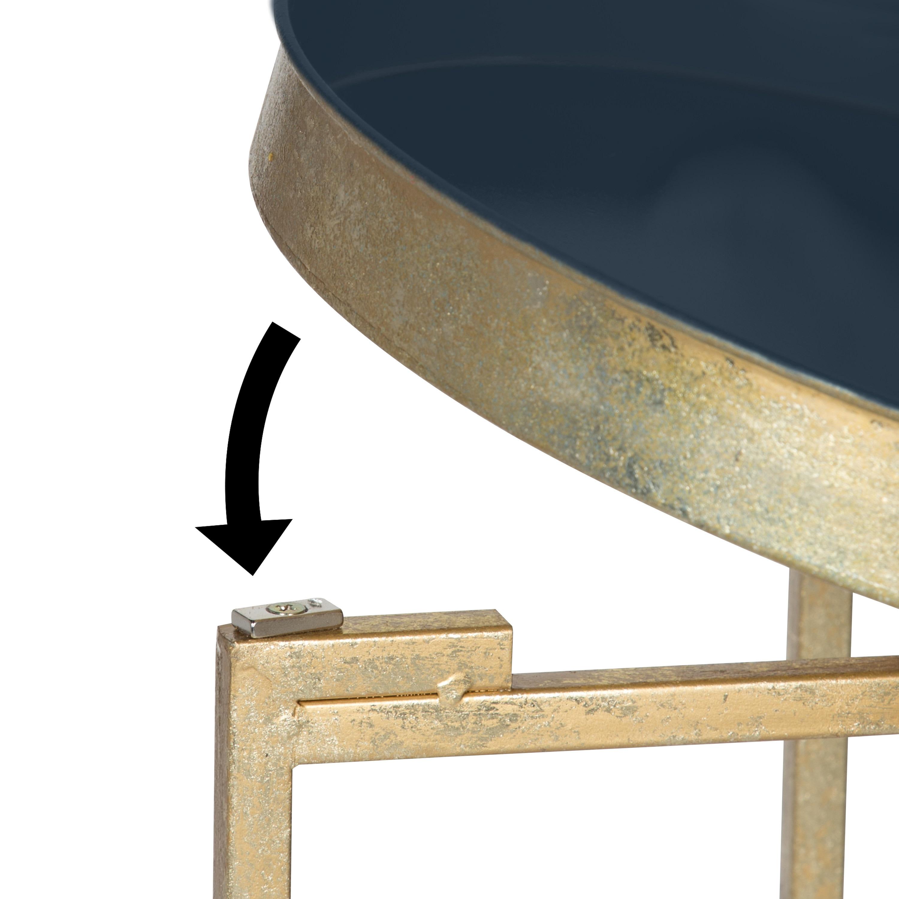 Kate and Laurel Celia Round Metal Tea Table, 14x14x25.75, Gold and Navy Blue