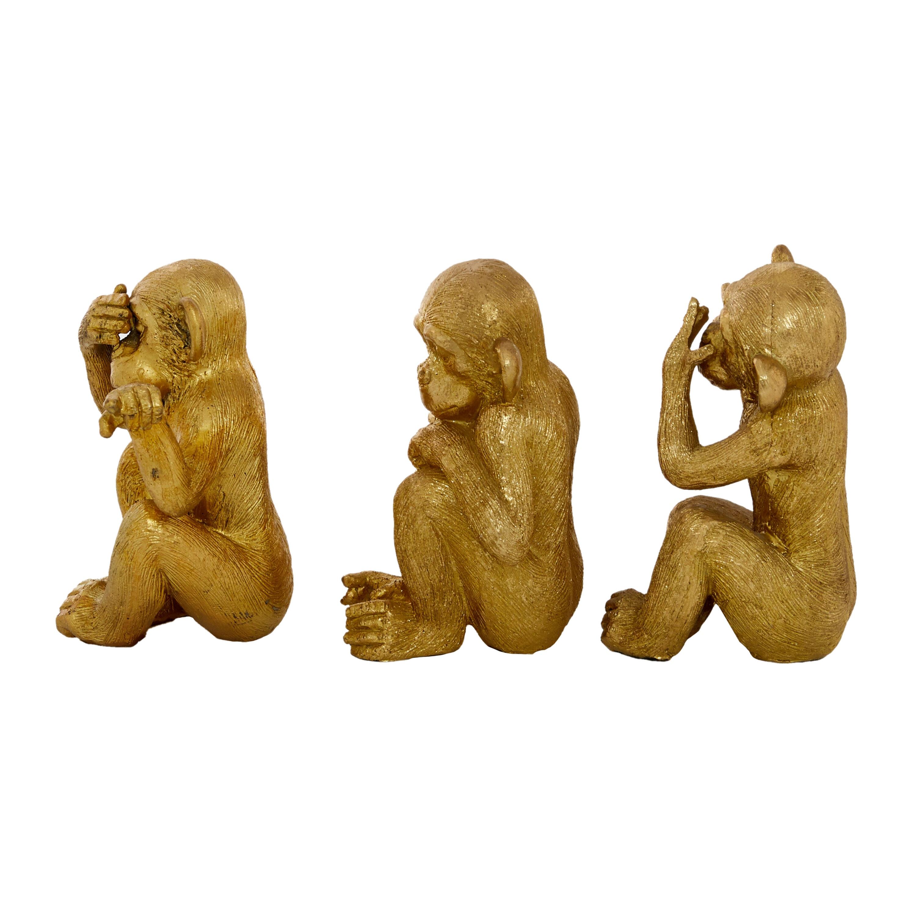 6", 6", 6"H Gold Polystone See No Evil Monkey Sculpture, by DecMode (3 Count)