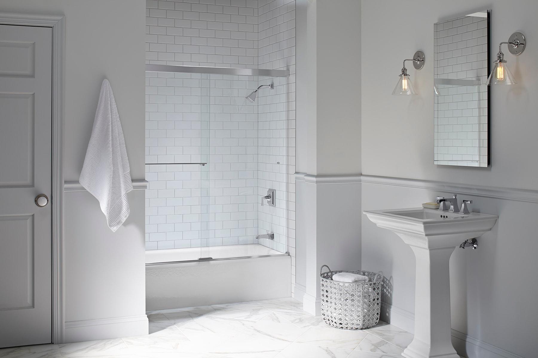 Revel 59.63'' x 55.5'' Double Sliding Bath Door with CleanCoat® Technology