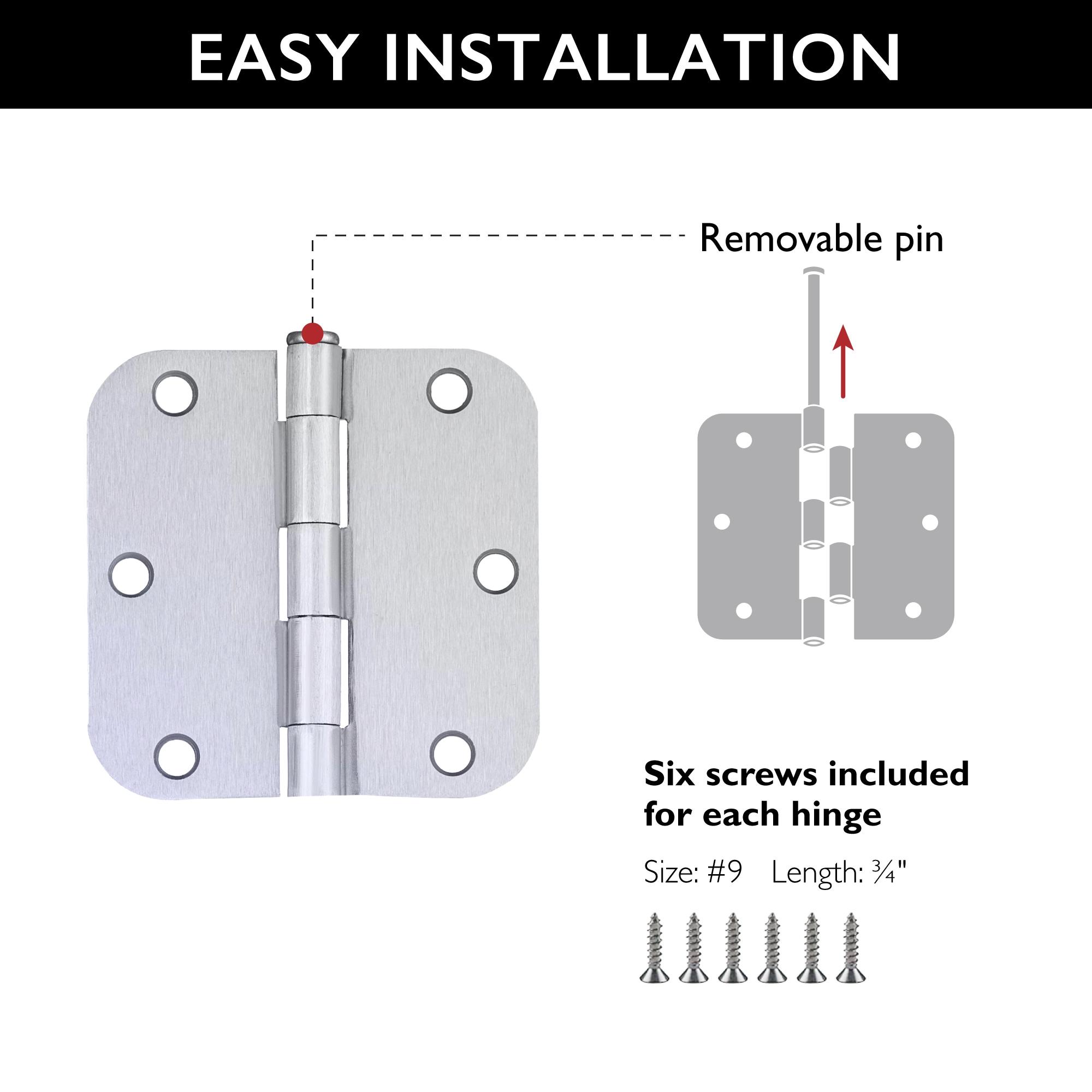 Design House 189548 Door Hinges For Interior Doors 6-pack 3.5-inch X 3.5-inch – Rounded 5/8-inch Radius Steel Door Hinge – Matte Black – Fits Standard Doors