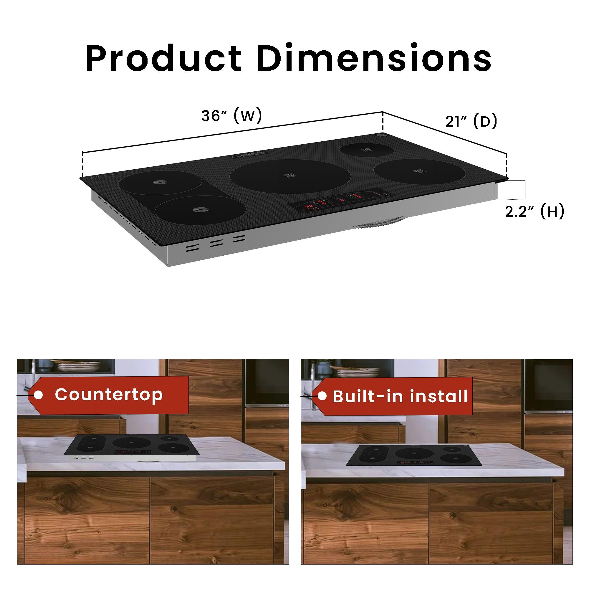 Equator Design 36" Electric Hybrid CERAMIC-INDUCTION 5 Burner Cooktop 220V