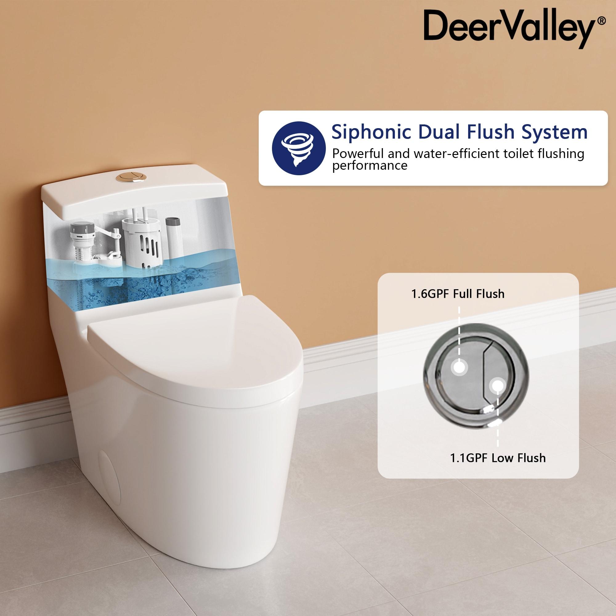 DeerValley Prism Dual-Flush Elongated One-Piece Toilet with Glazed Surface Lower Water Tank for Space Saving (Seat Included)