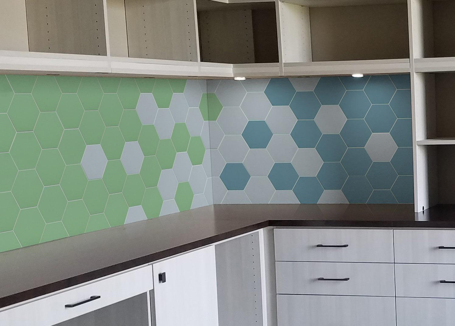 Rain Blue Hexagon Peel and Stick Resin Wall Tiles