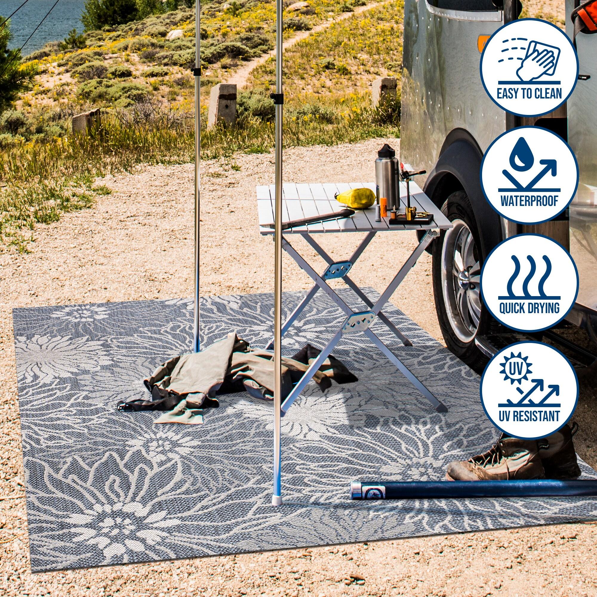 5' x 8' Bahamas Modern All-Over Floral Indoor/Outdoor Area Rug, Navy/Gray - JONATHAN Y