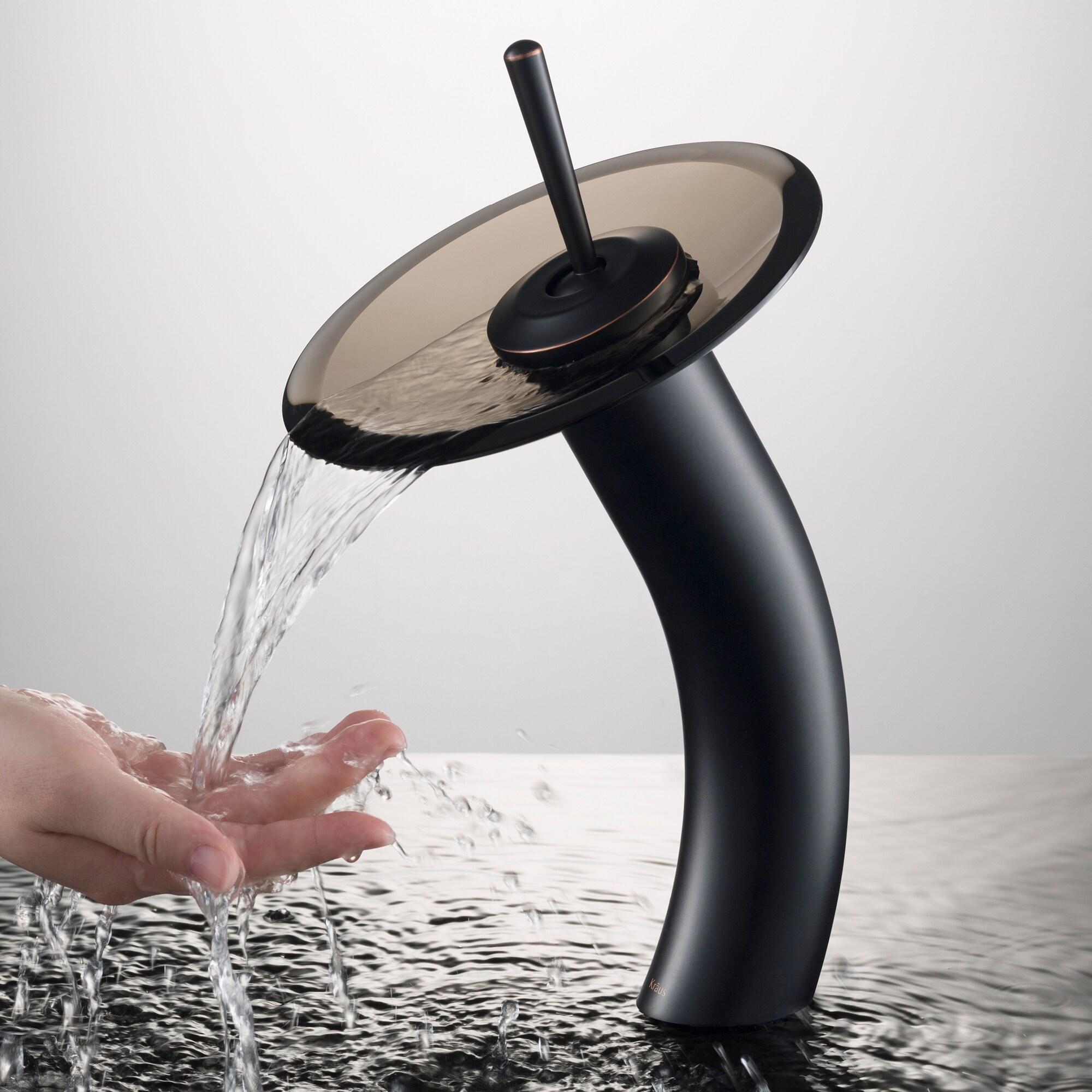 Kraus KGW-1700ORB-BRCL Premium Faucet Glass Waterfall  Vessel Bathroom Sink
