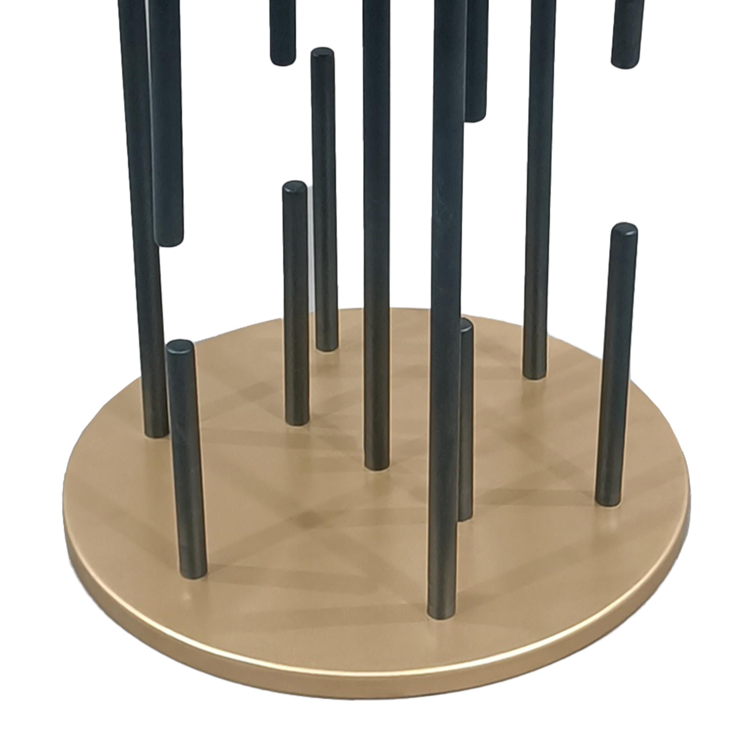 The Urban Port 20" Side End Table Round Matte Black Tray Top Modern Rod Supports with Brass Base Black/Brass