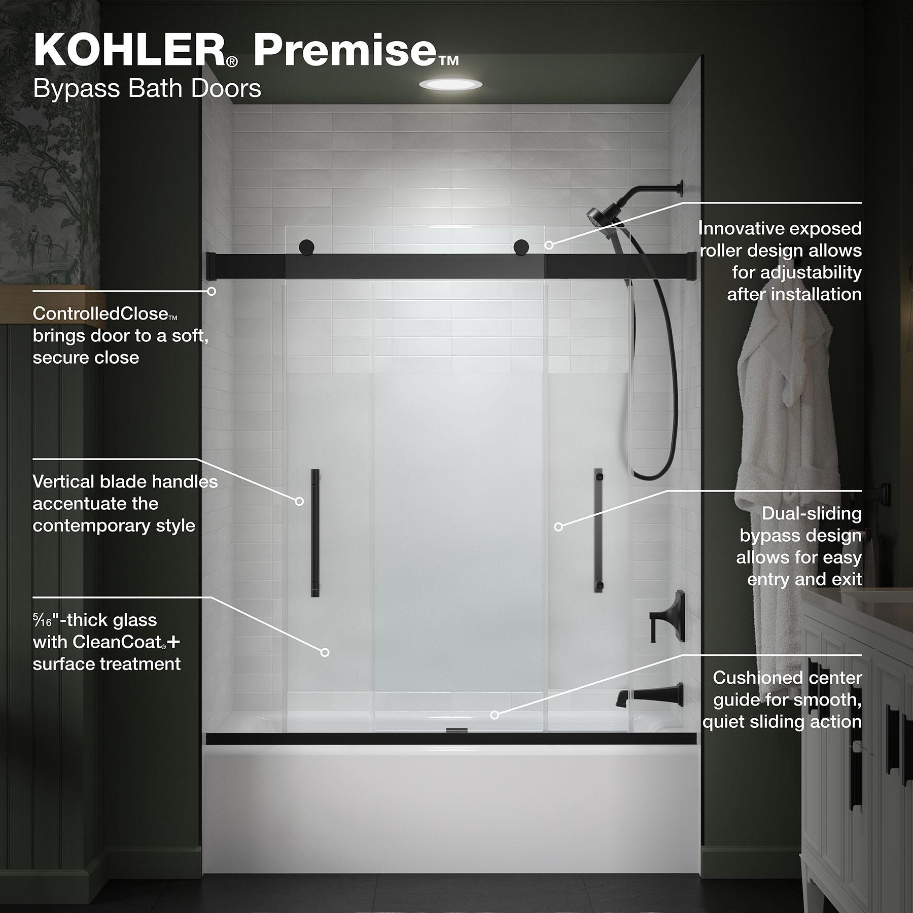 Levity Plus Less Sliding Bath Door, 61-9/16 In. H X 56-5/8 - 59-5/8 In. W, With 5/16 In.-Thick Crystal Clear Glass