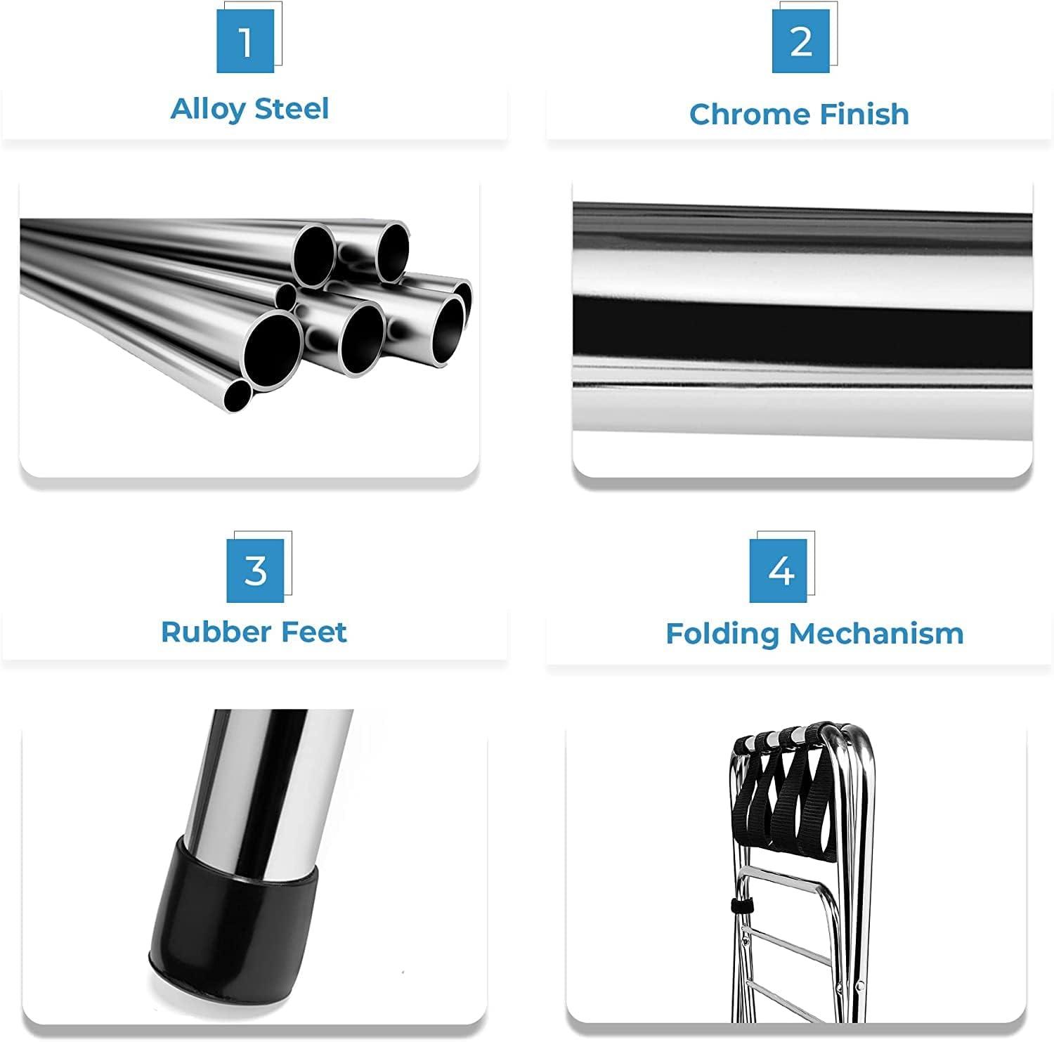 Foldable Luggage Rack, Metal Suitcase Stand for Guest Room, Heavy Duty Luggage Rack for Bedrooms, Hotels, Travel | Folding Luggage Racks for Suitcases and Storage (Double Rack (DIY) Pack of 1)