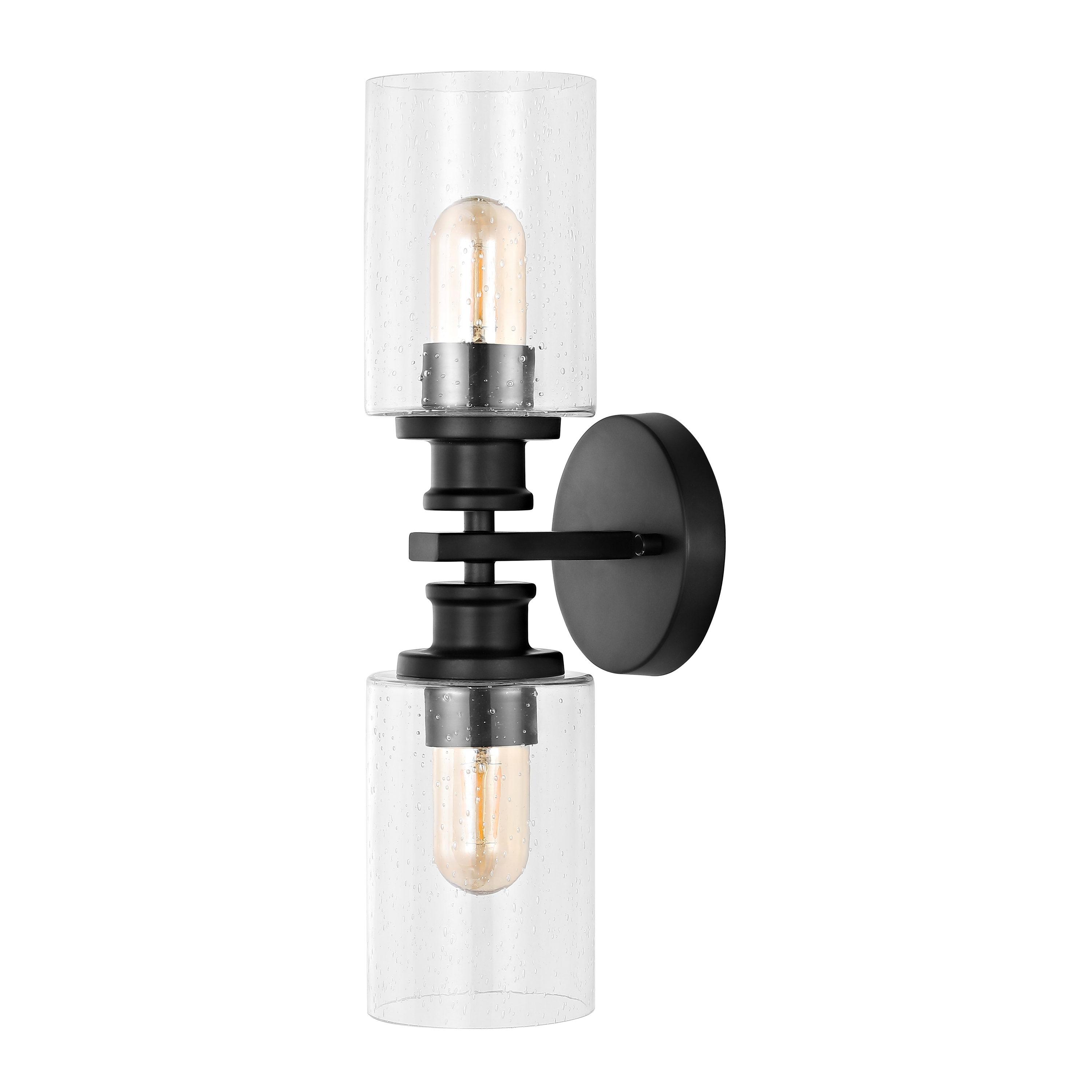 JONATHAN Y Jules Edison 16.5" Cylinder 2-Light Iron/Seeded Glass Farmhouse Contemporary LED Wall Sconce, Black
