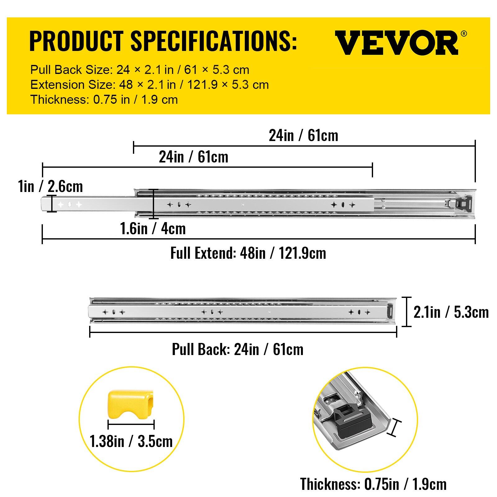 VEVOR Full Extension 2.1'' Side Mount Metal Drawer Slide (Set of 2)