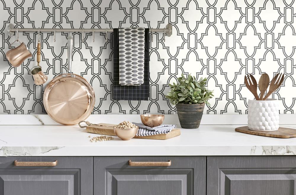 NextWall  Black and White Tile Trellis Peel and Stick Wallpaper - 20.5 in. W x 18 ft. L