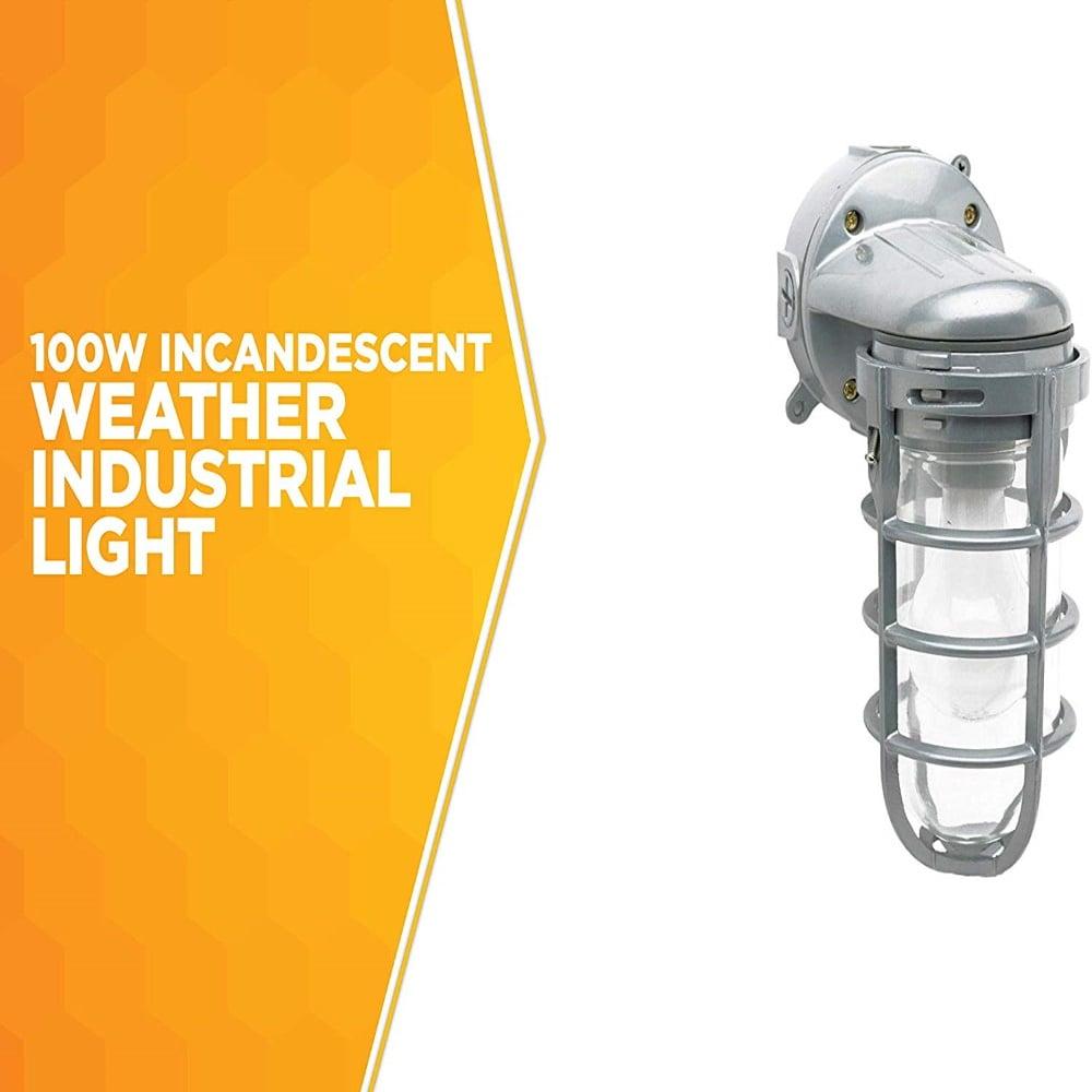 Woods L1707SV Traditional 150W Incandescent Weather Industrial Light, Wall Mount, Silver