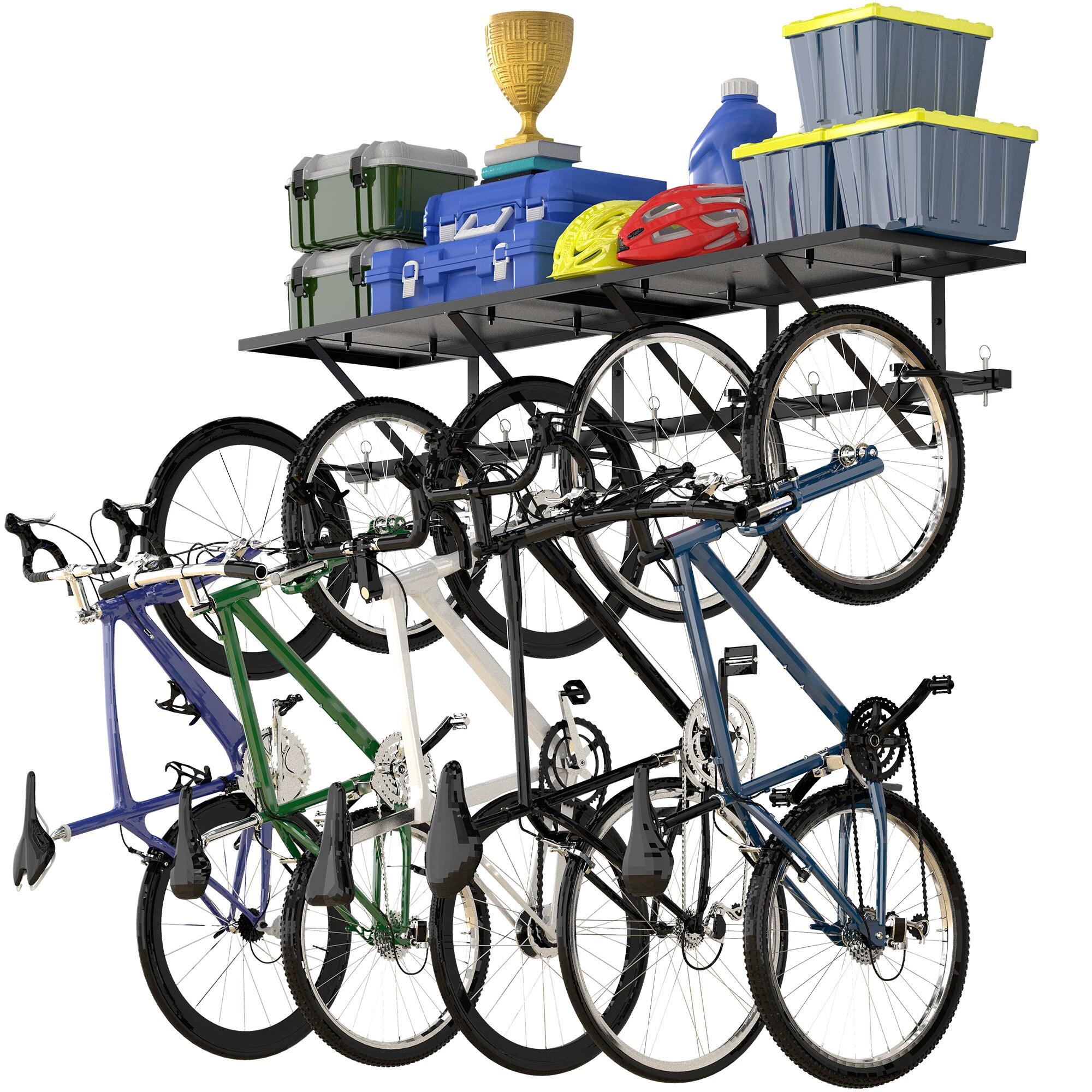 Bike Storage Rack with Shelf, Bike Wall Mount Garage Stand, Bike Hanger Storage Bicycles Hanger Hooks Bike Hooks for Garage Organizer