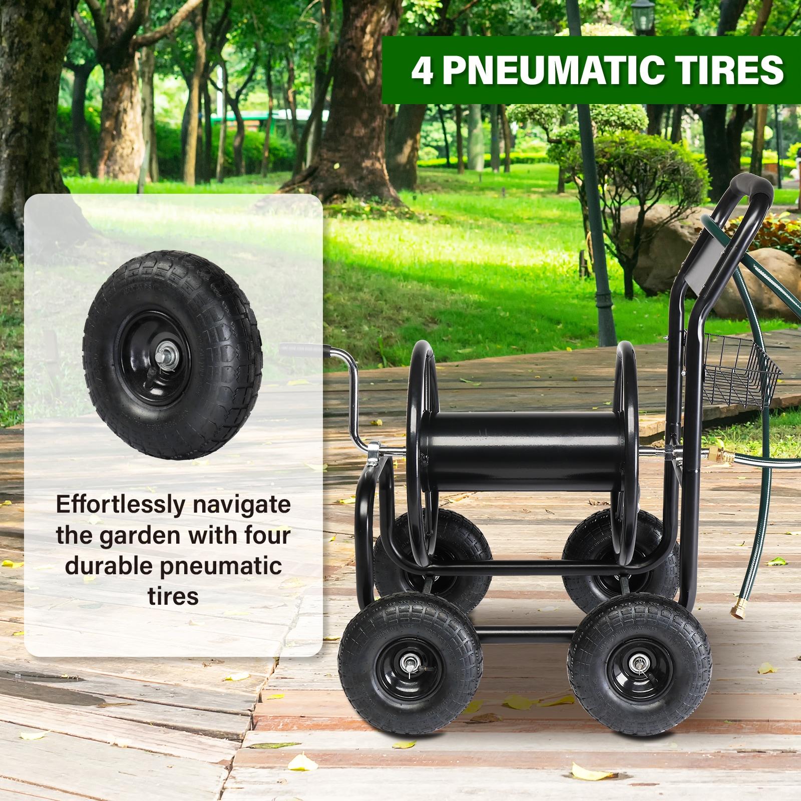 Black Heavy Duty Steel Garden Hose Reel Cart with Wheels