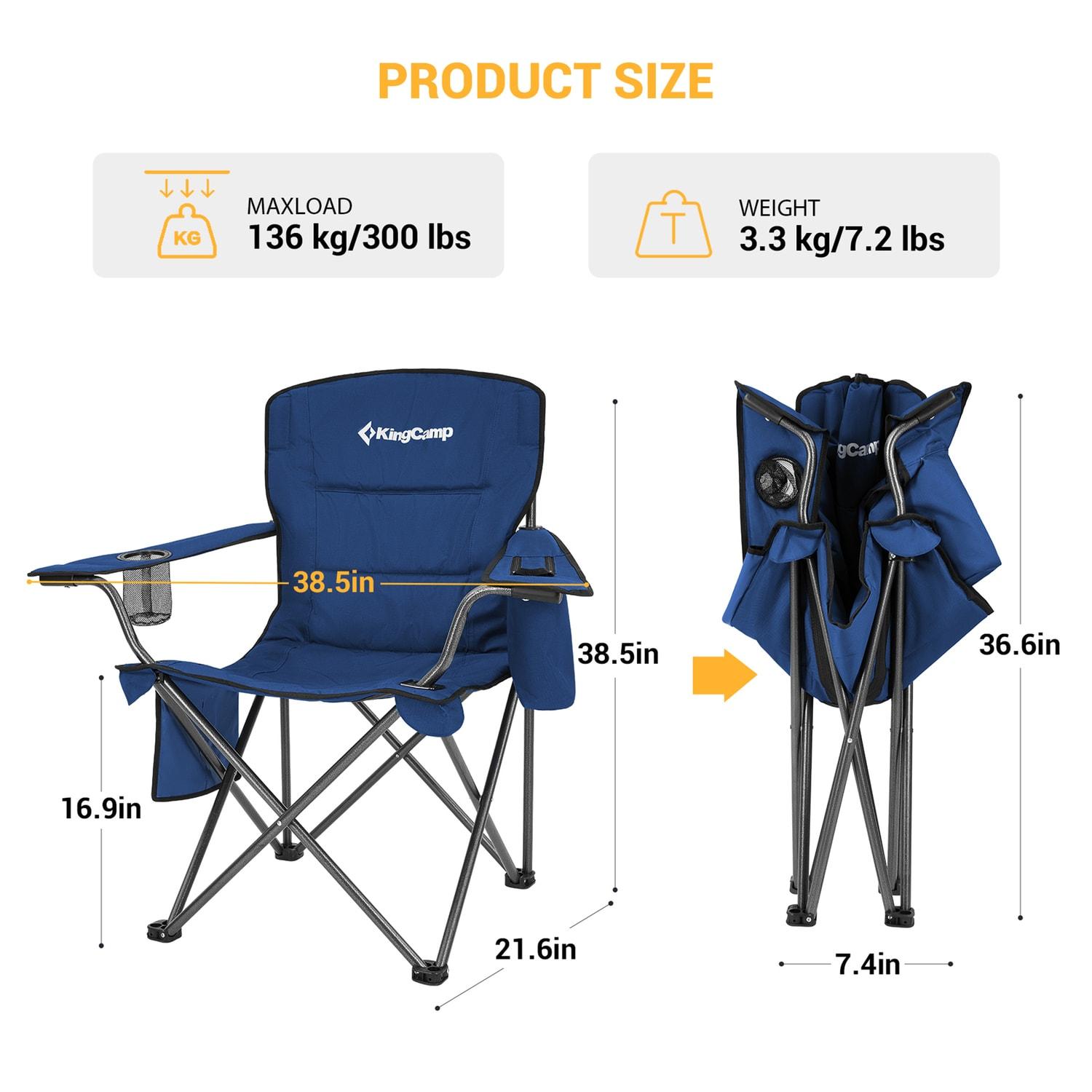 KingCamp Padded Folding Lounge Chairs with Built In Cupholder, Insulated Cooler Sleeve, and Side Storage Pocket for Indoor and Outdoors, 2 Packs, Blue