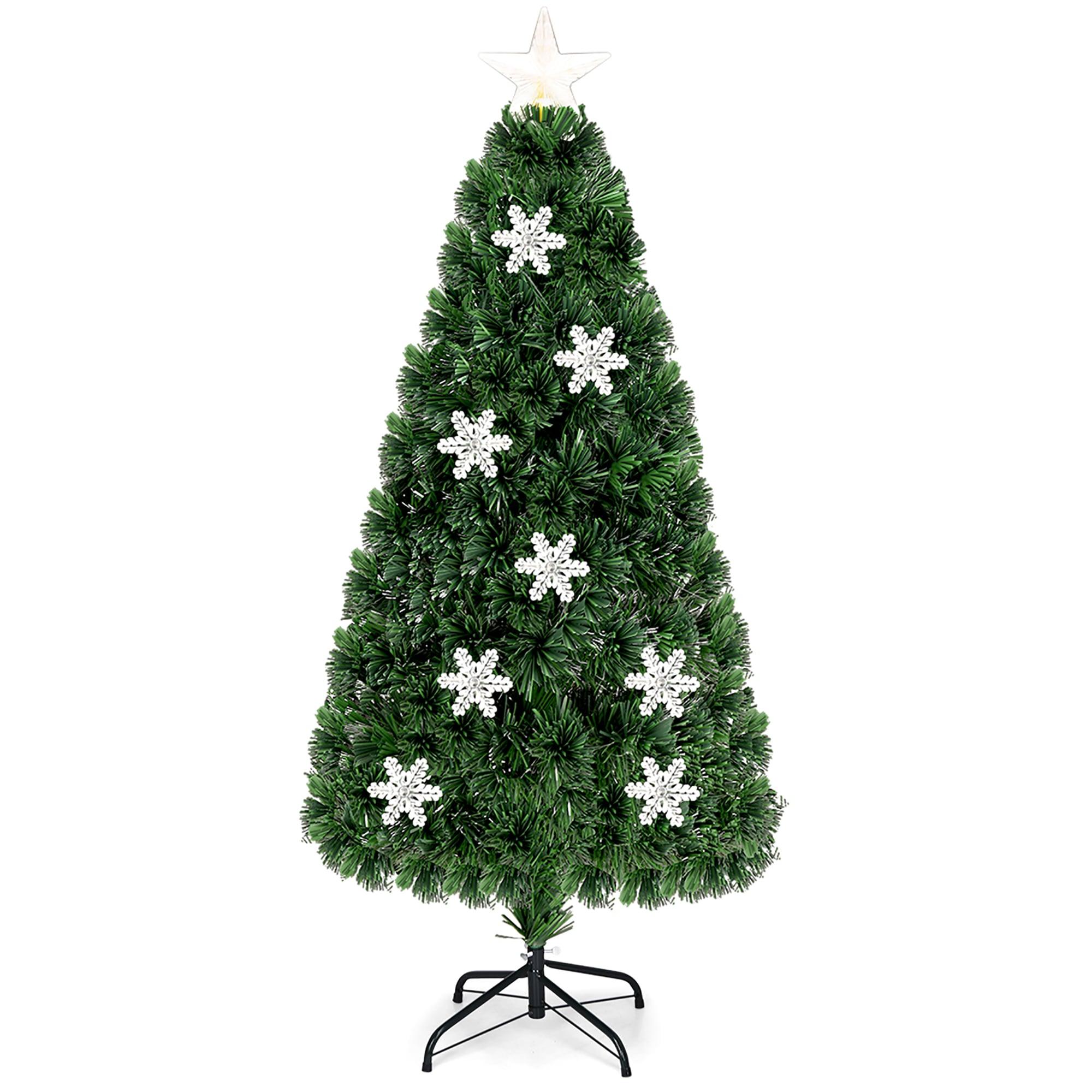 Tangkula 5'Pre-Lit Optical Fiber Artificial Christmas Tree w/ Multicolor LED Lights Snowflakes