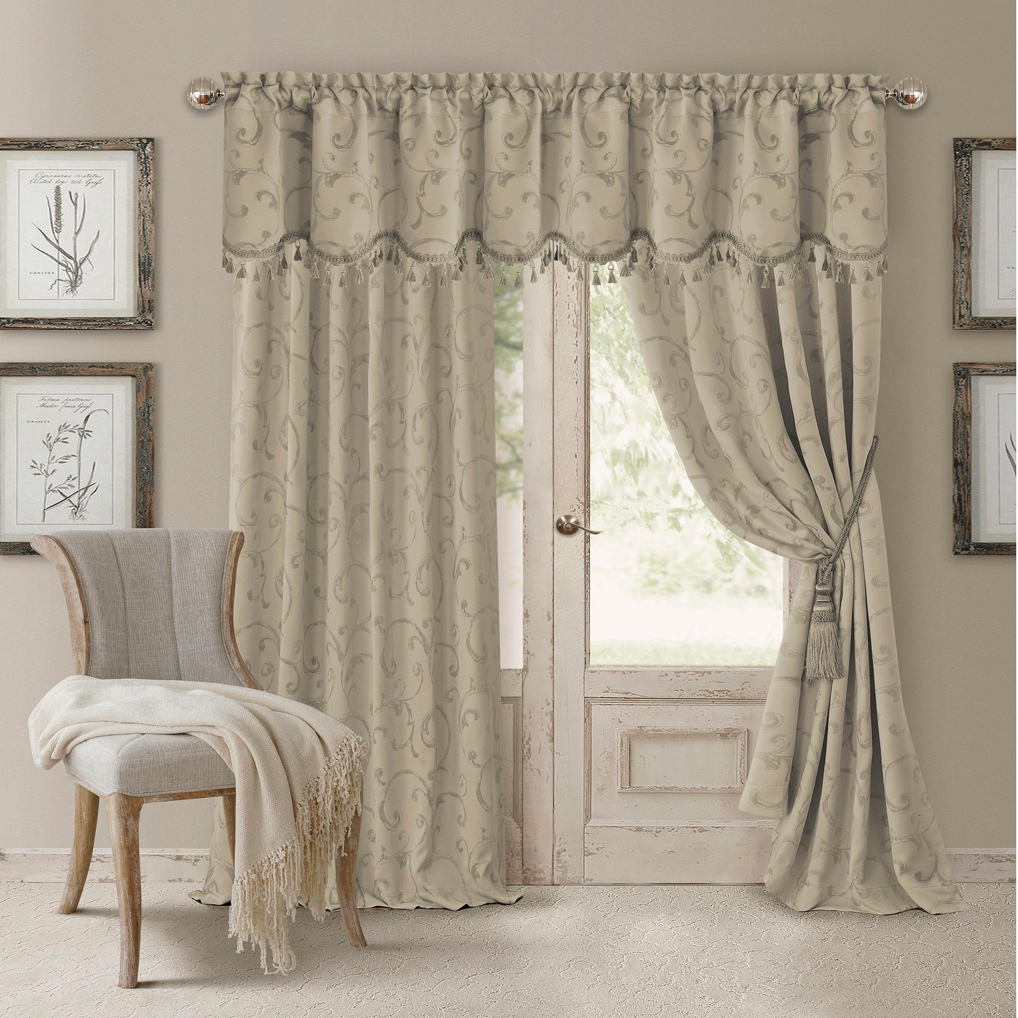 Mia Jacquard Scroll Blackout Window Curtain Panel - 52" x 84" - Natural - Elrene Home Fashions