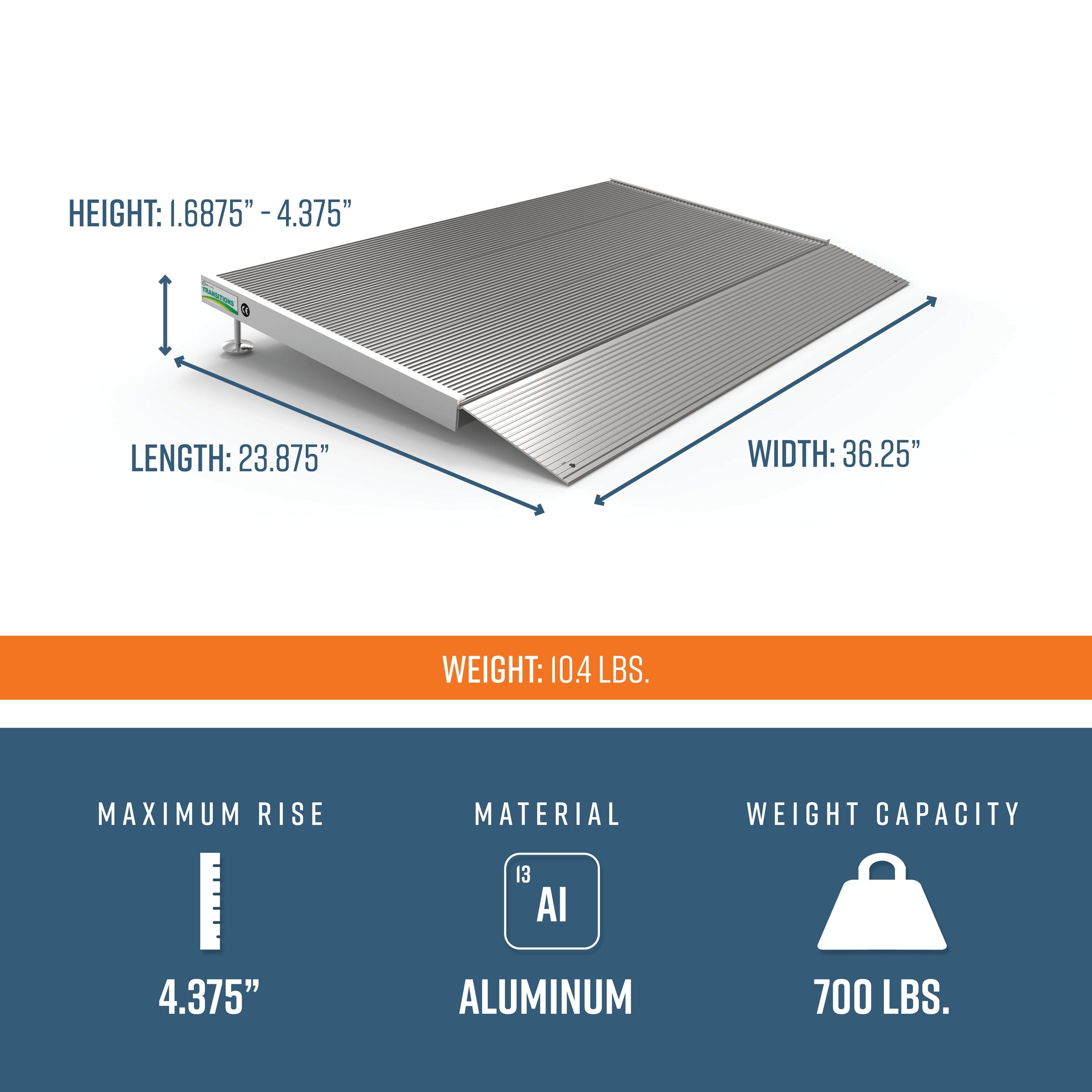 EZ-ACCESS TRANSITIONS 24 Inch Portable Self Supporting Aluminum Angled Entry Threshold Ramp Ideal for Uneven Surfaces or Single Step Rises