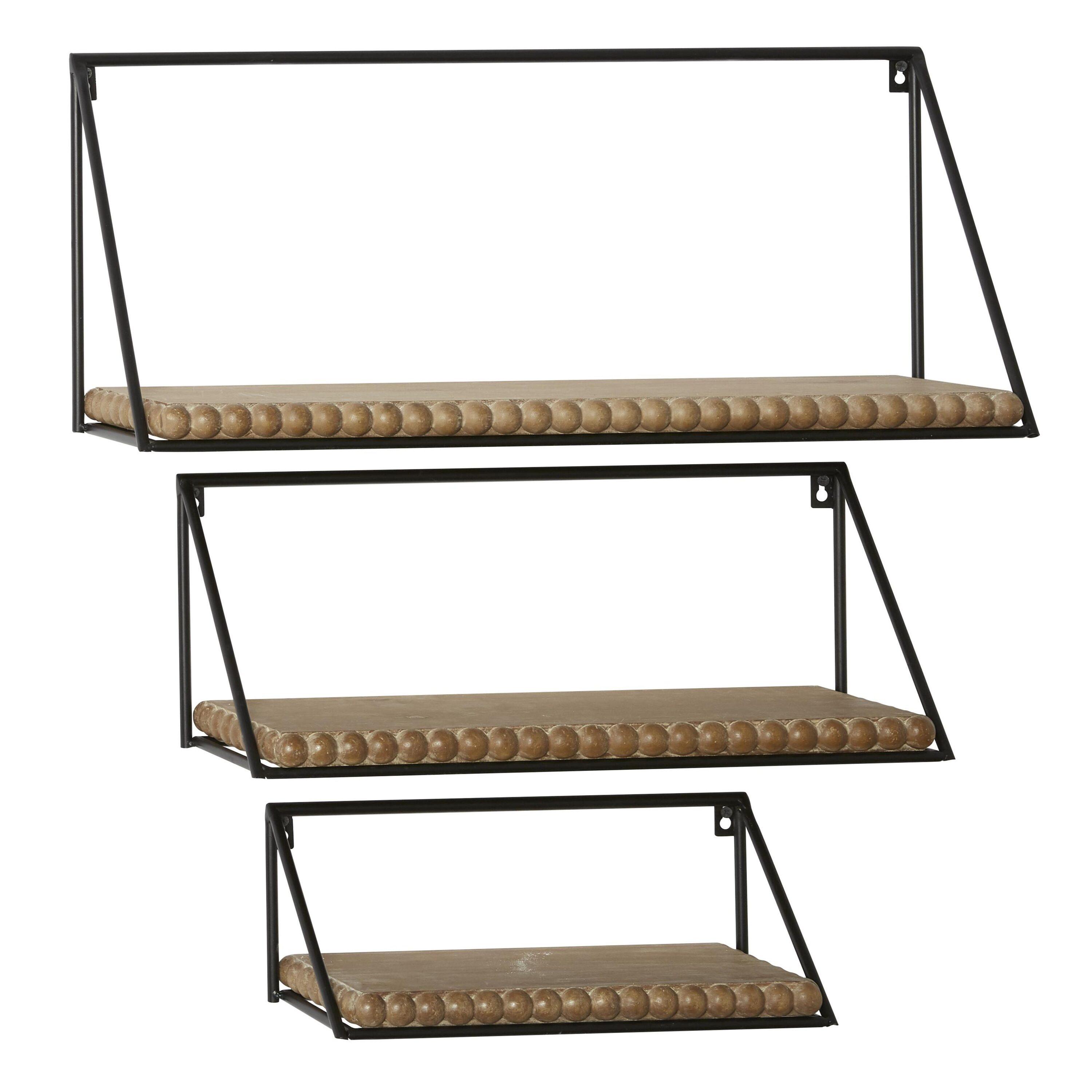 DecMode 24",19",14"L Metal Industrial Wall Shelf, Black, 3 - Pieces