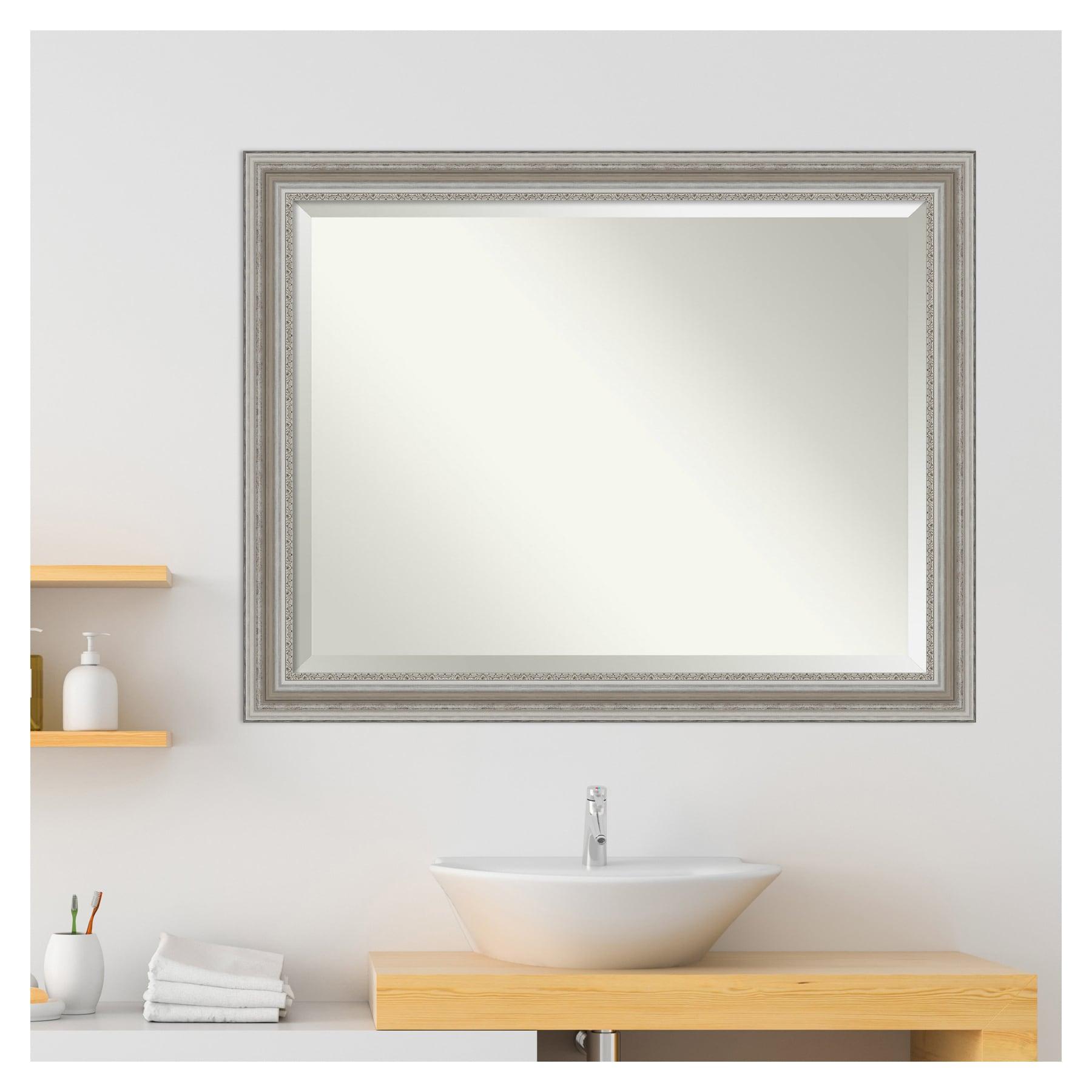 46" x 36" Parlor Framed Wall Mirror Silver - Amanti Art: Modern Beveled, No Assembly Required