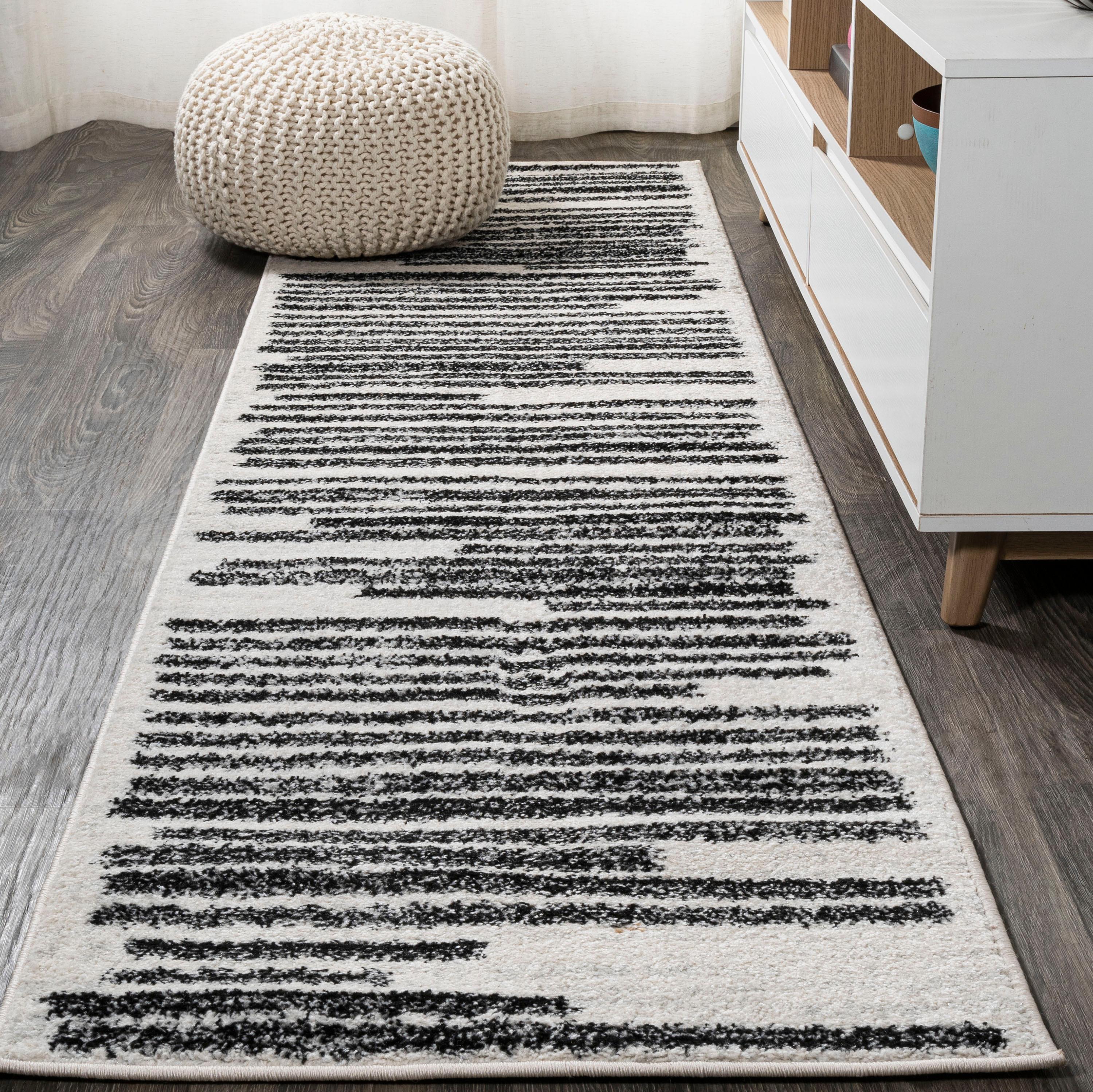 2'x8' Khalil Modern Berber Stripe Runner Rug, Cream - JONATHAN Y