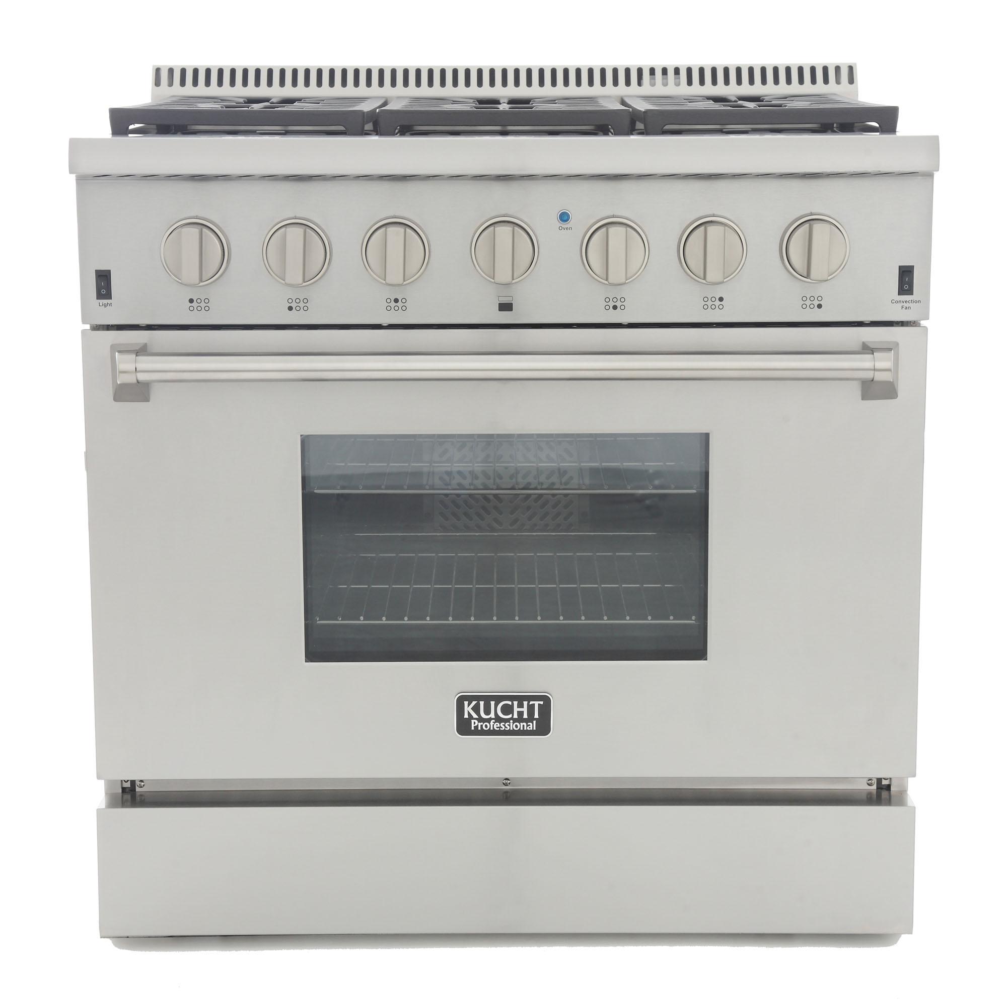KUCHT Professional 36 in. 5.2 cu. ft. Dual Fuel Range for Natural Gas with Sealed Burners and Convection Oven in Stainless Steel with Classic Silver Knobs