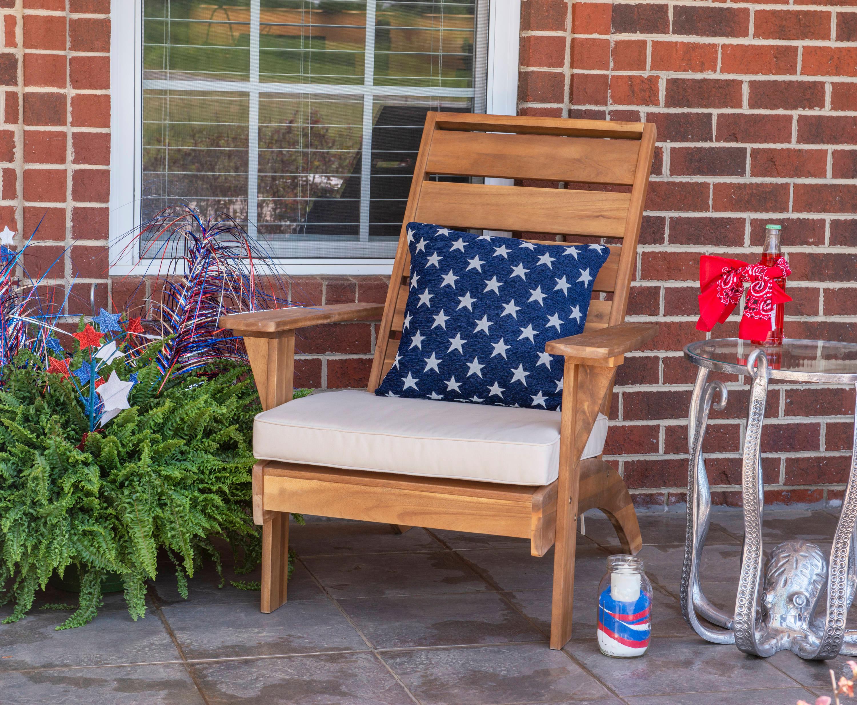 Rockport Outdoor Acacia Wood Chair with Cushion Brown - Linon: Porch Seating, Polyester Fabric, Foam Fill