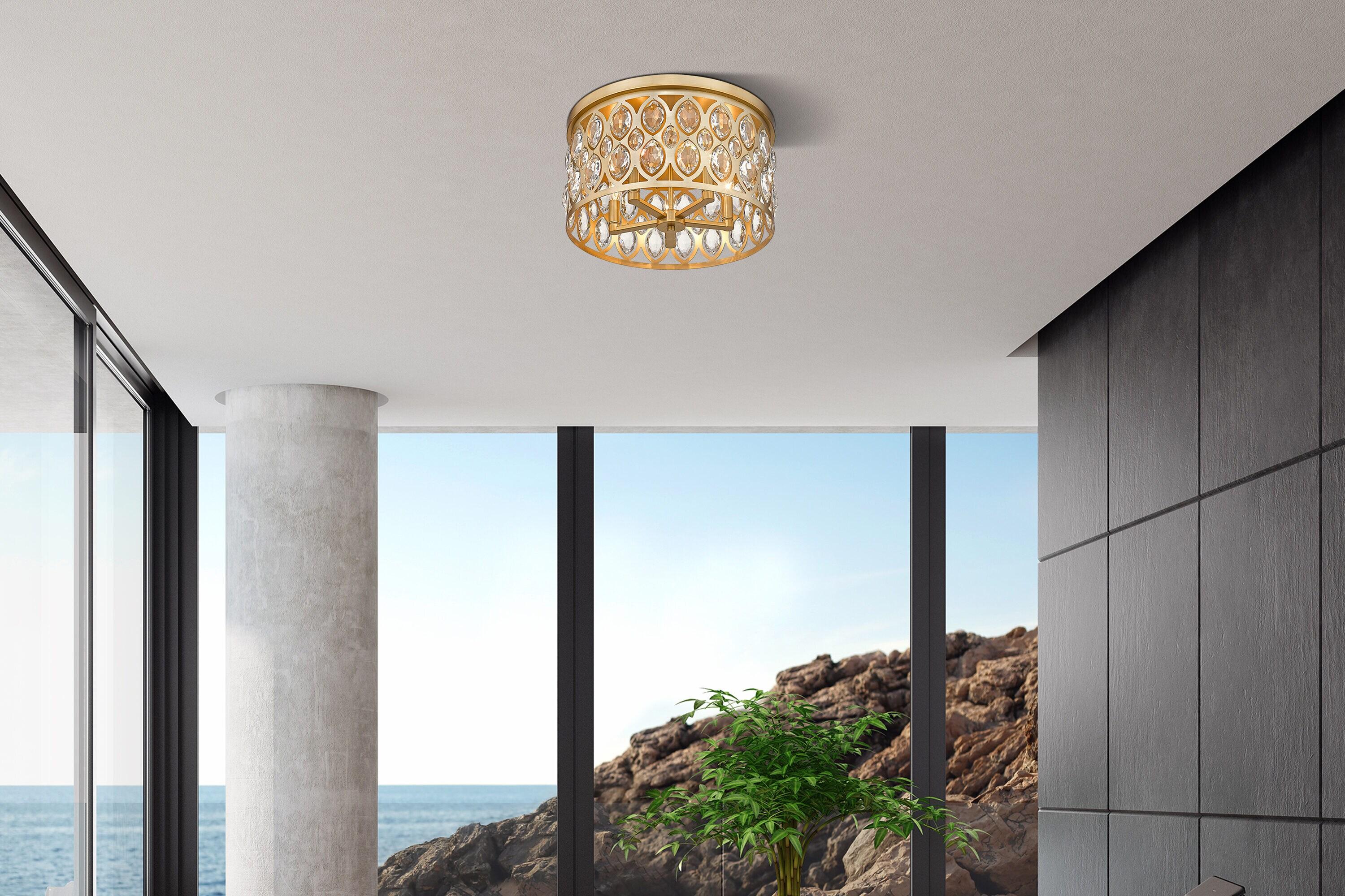 Heirloom Brass Crystal Drum Flush Mount Ceiling Light