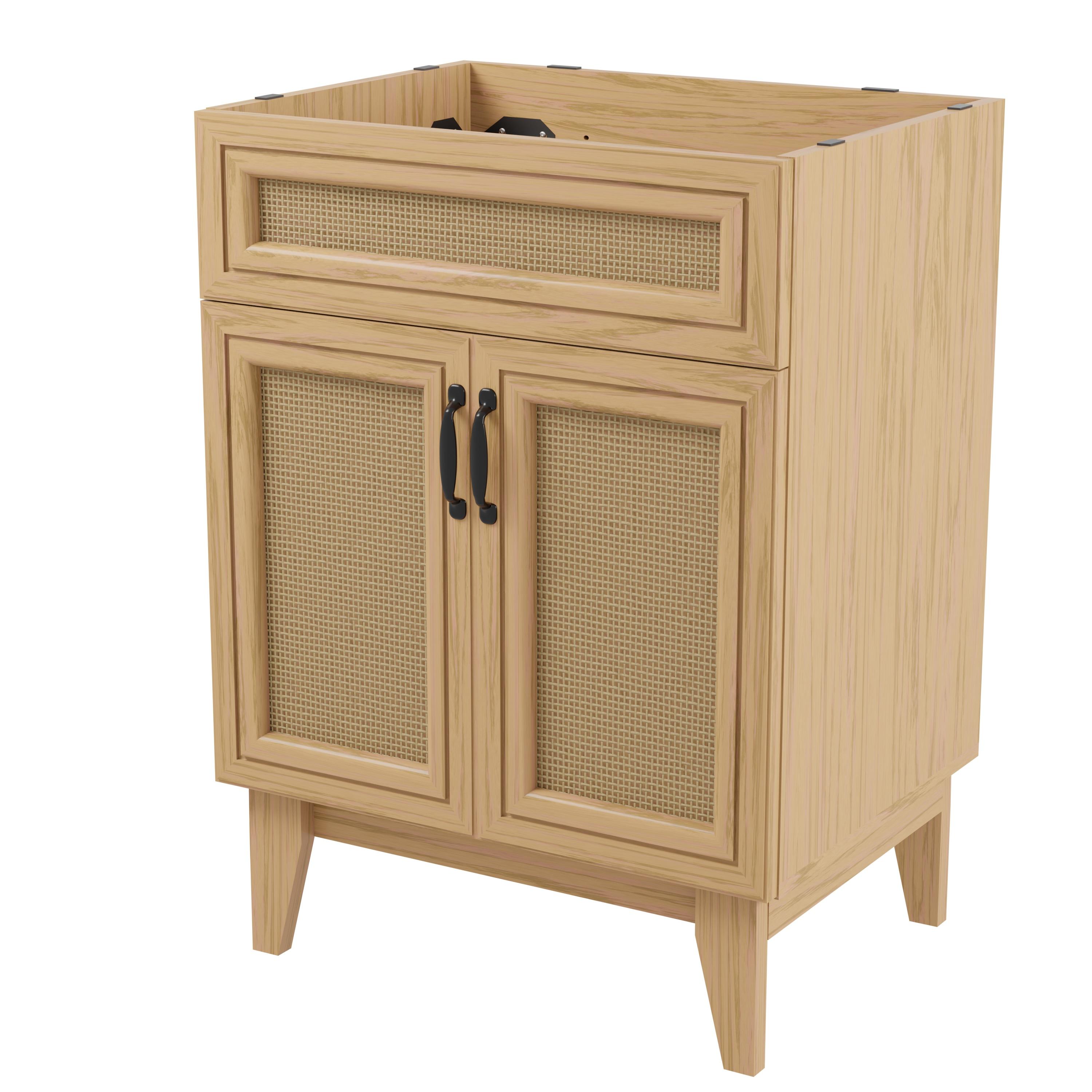 Javer 24" Rattan Modern Farmhouse 2-Shelf Bath Vanity Cabinet Only (Sink Basin not Included)