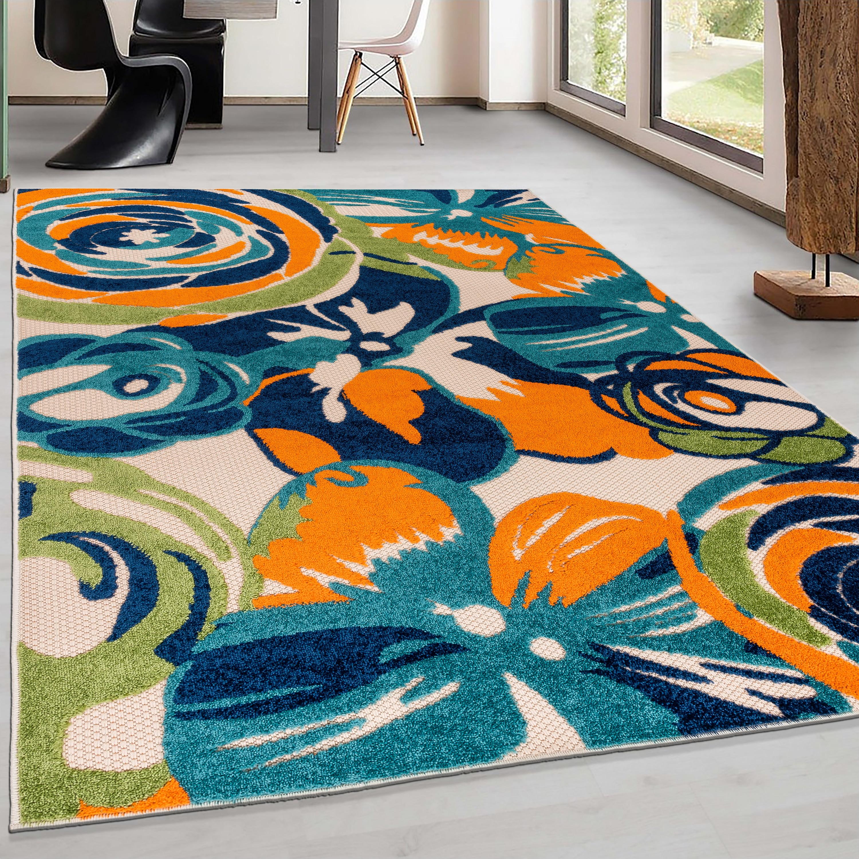 World Rug Gallery Modern Floral Indoor/Outdoor Area Rug - Multi 5' x 7'