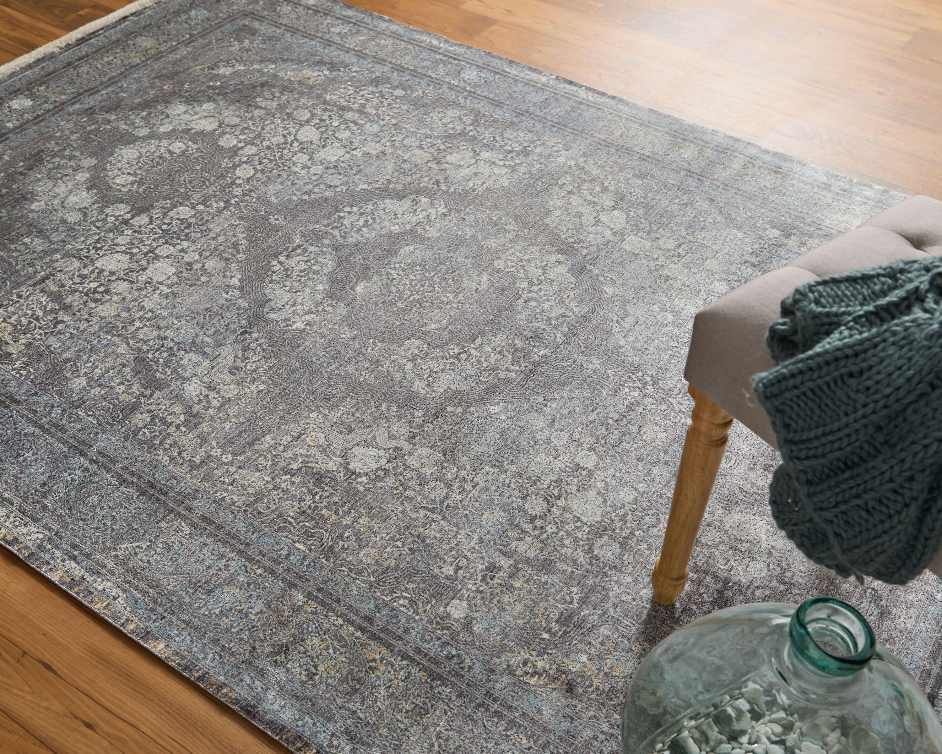 Sarrant Transitional Medallion Gray/Silver/Ivory Area Rug