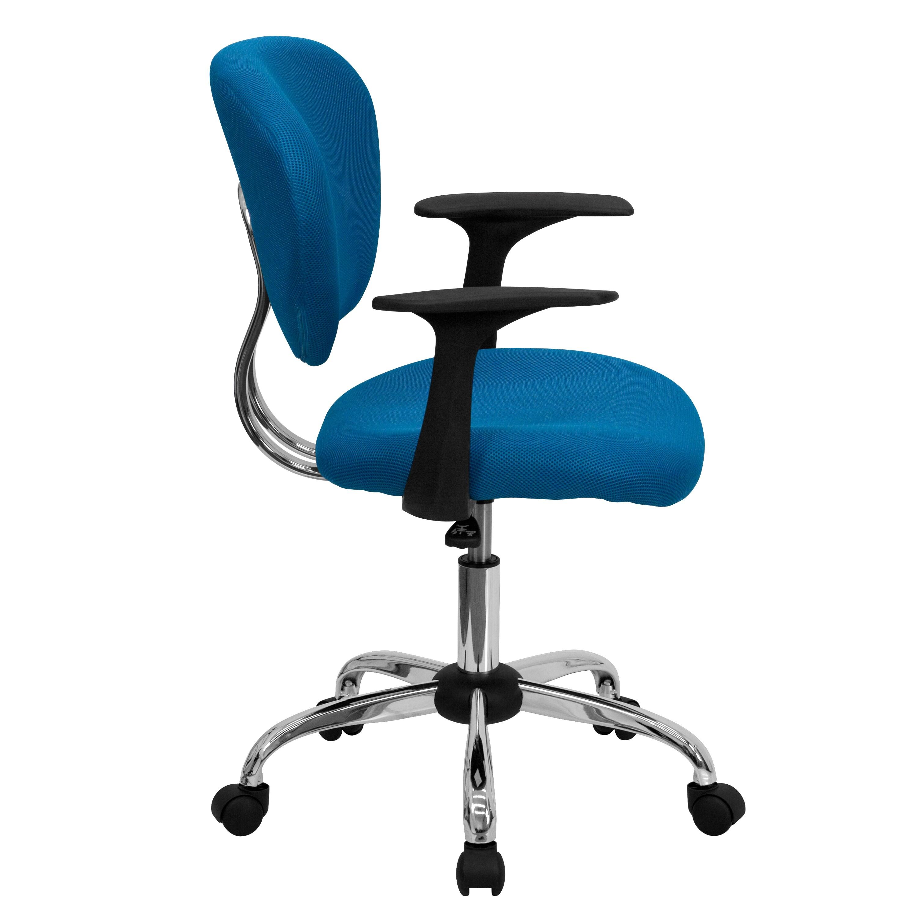 Flash Furniture Mid-Back Turquoise Mesh Padded Swivel Task Office Chair with Chrome Base and Arms