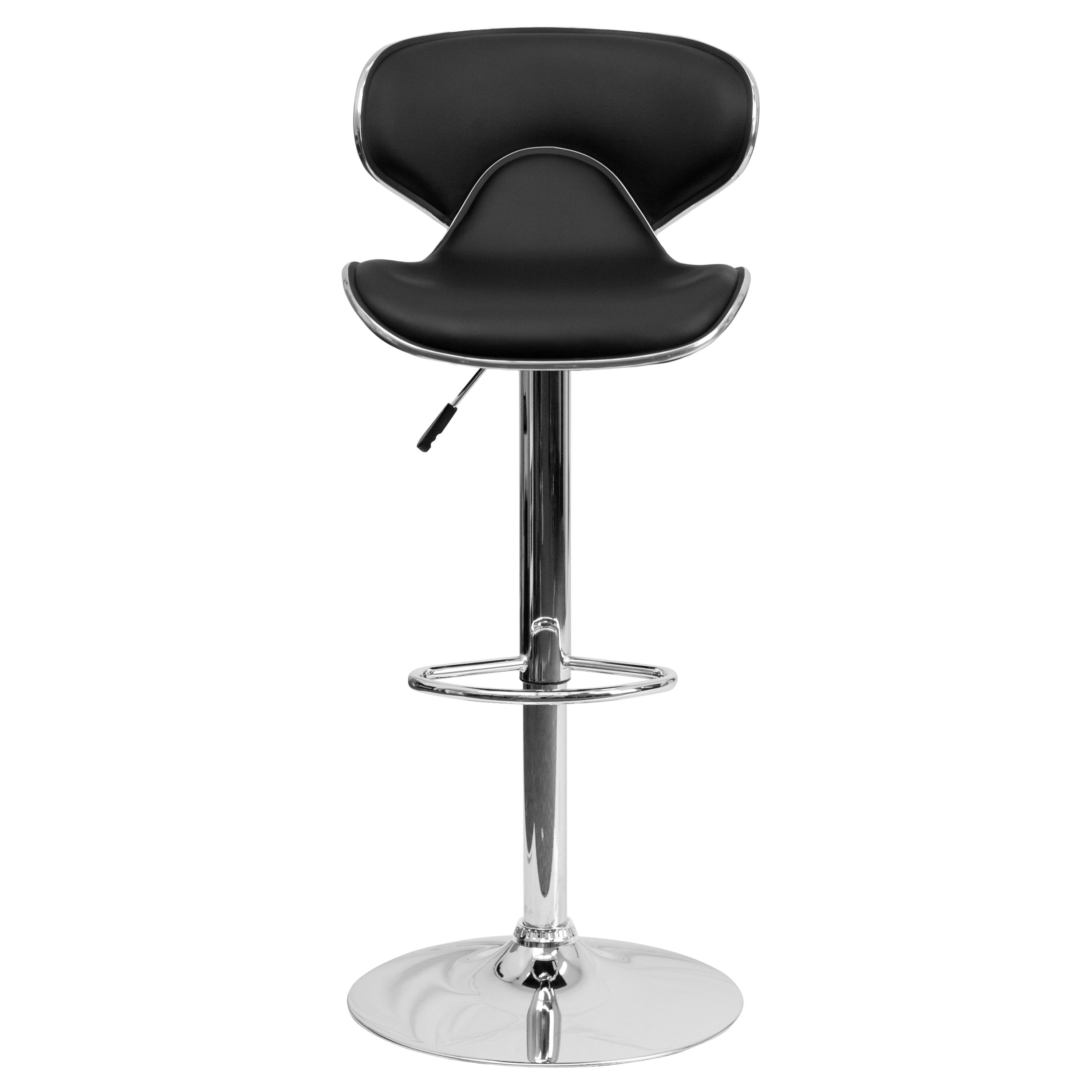 Flash Furniture Contemporary Cozy Mid-Back Black Vinyl Adjustable Height Barstool with Chrome Base