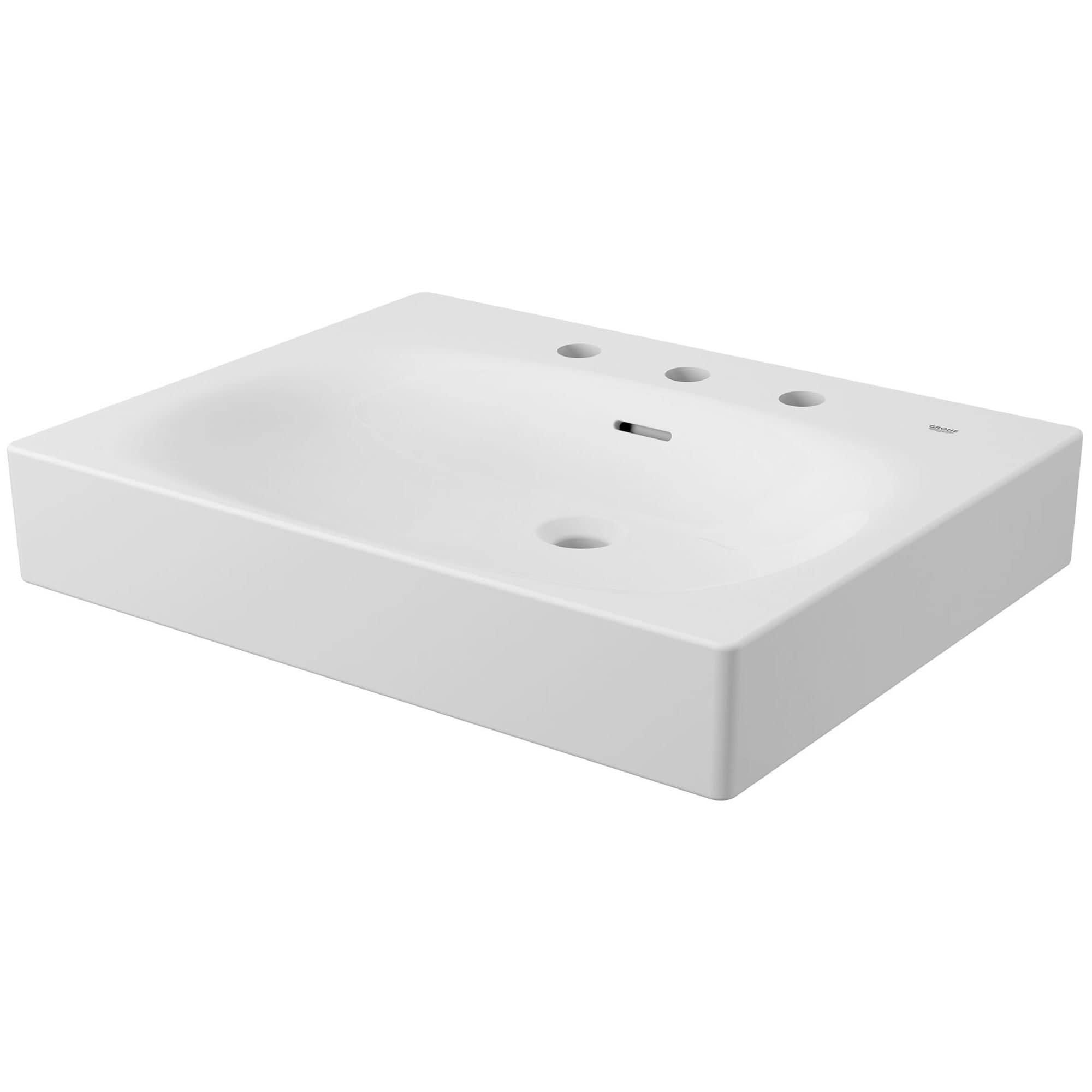 Eurocube® Alpine White Rectangular Wall Mount Bathroom Sink with Overflow