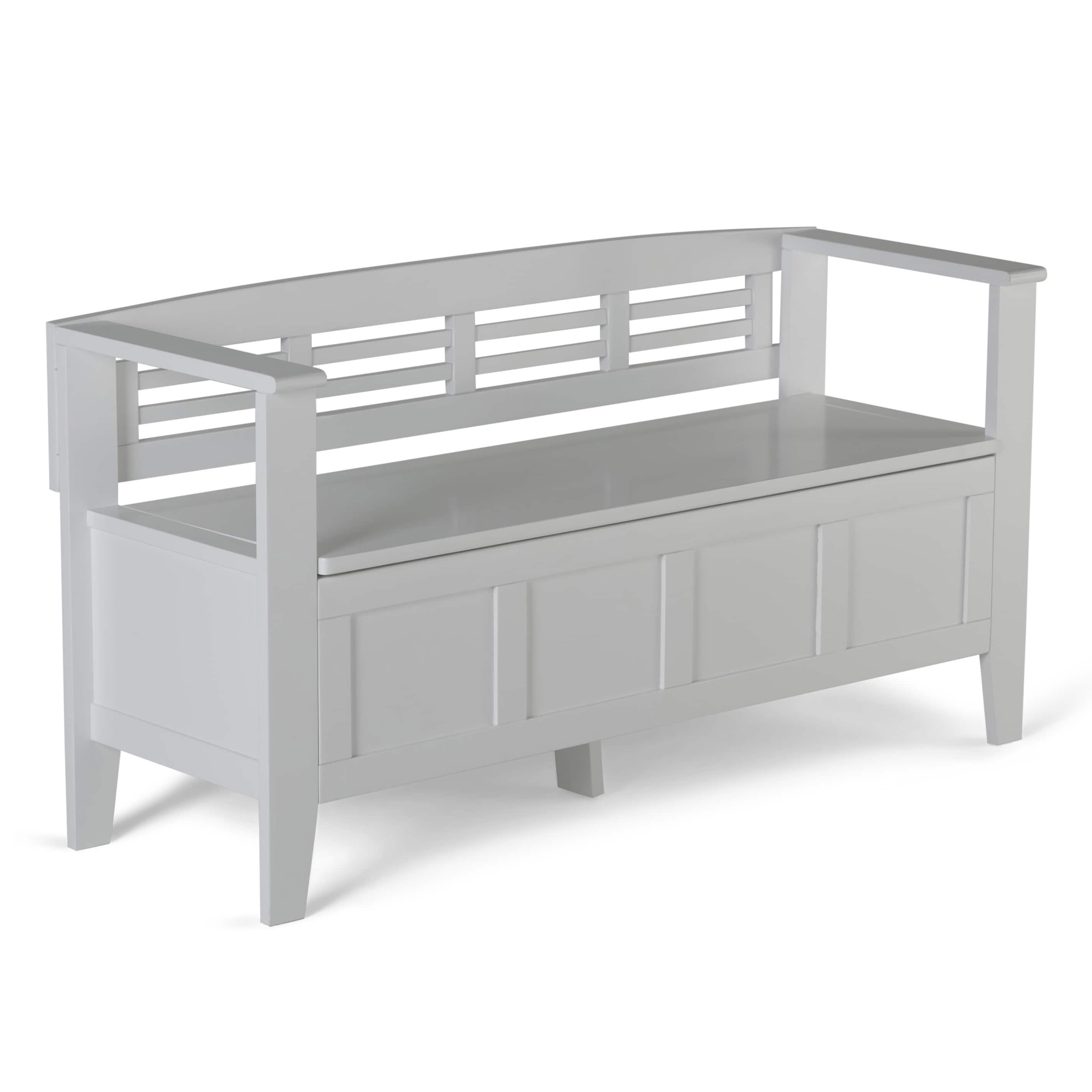 Simpli Home Adams 48"W Solid Wood Contemporary Entryway Storage Bench with Lift-Top Lid and Dual Compartments