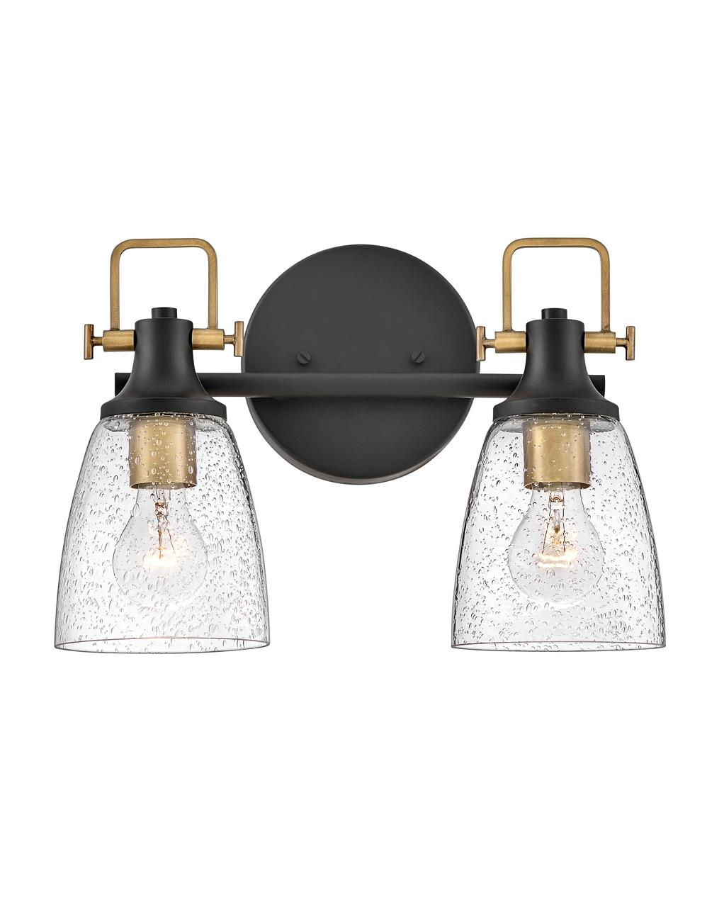 Easton Two-Light Bath Vanity Fixture w/ Clear Seedy Glass Shades