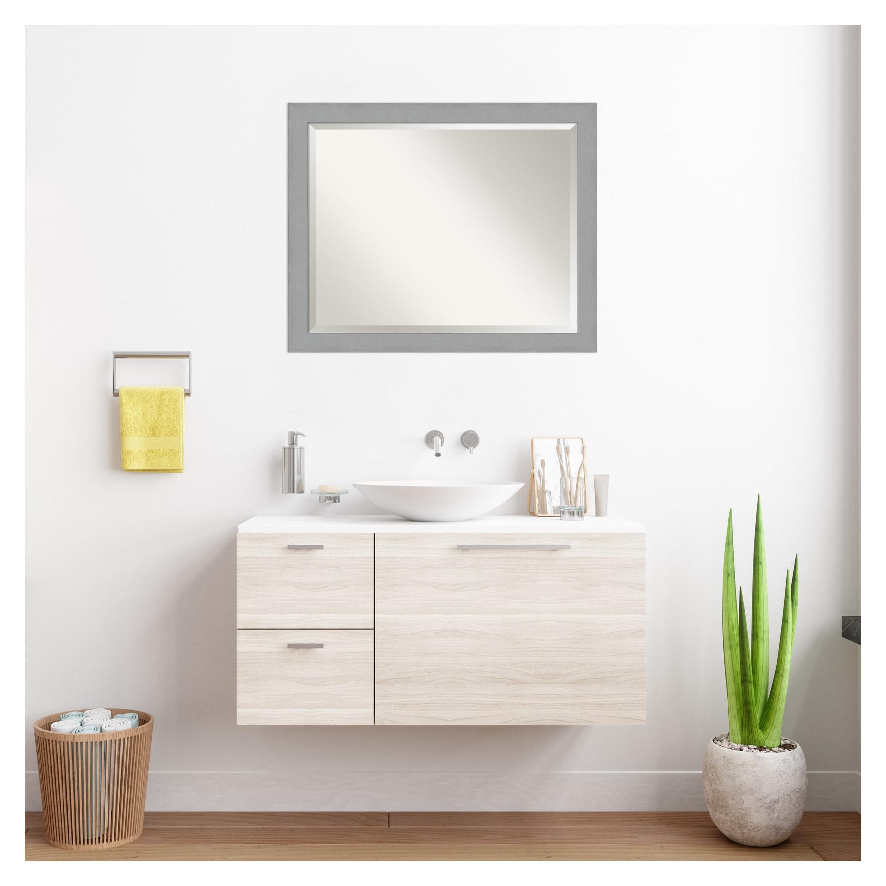 32" x 26" Brushed Nickel Framed Wall Mirror Silver - Amanti Art: Modern Beveled, No Assembly, Wall Mount