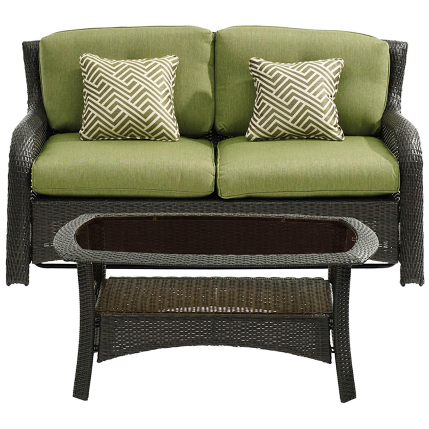Hanover Strathmere 4-Piece Wicker and Steel Outdoor Conversation Set, Cilantro Green