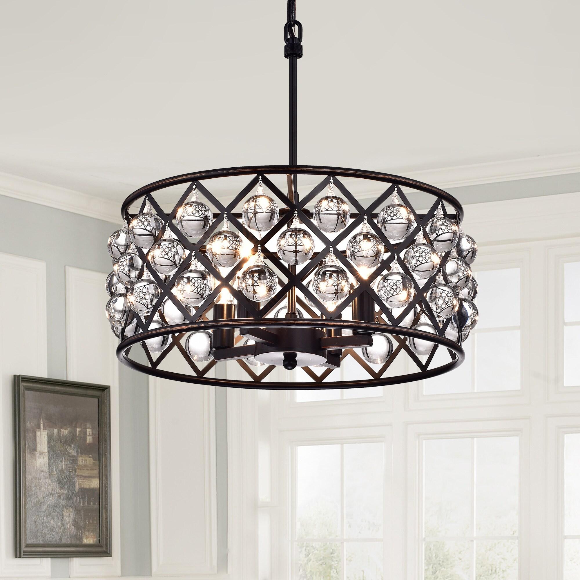 Azha 4-Light Oil Rubbed Bronze Crystal Drum Chandelier