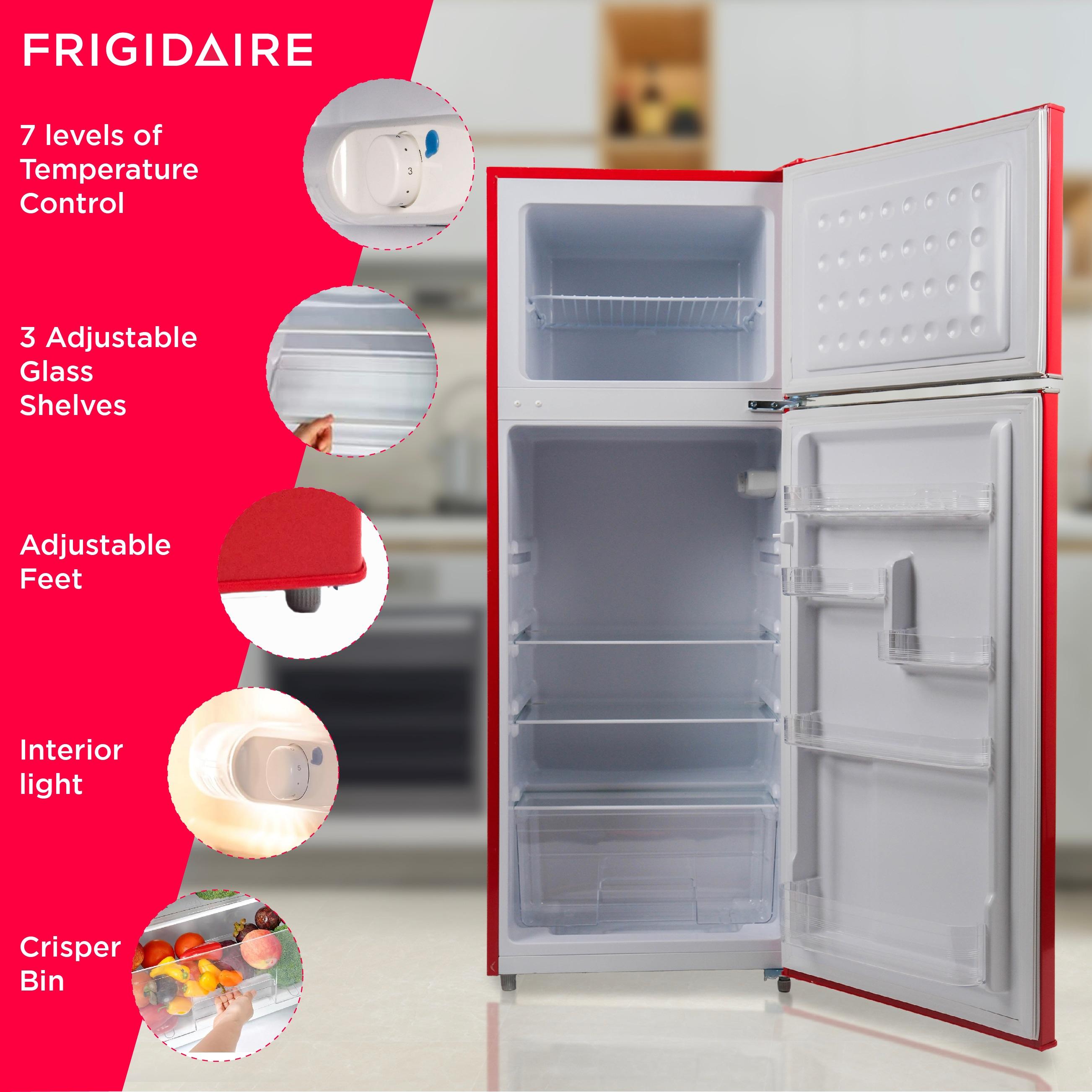 Frigidaire 7.5 cu ft Retro Freestanding Mini Refrigerator with Chrome Handle Red: ETL Listed, 2 Glass Shelves, 1-Year Warranty