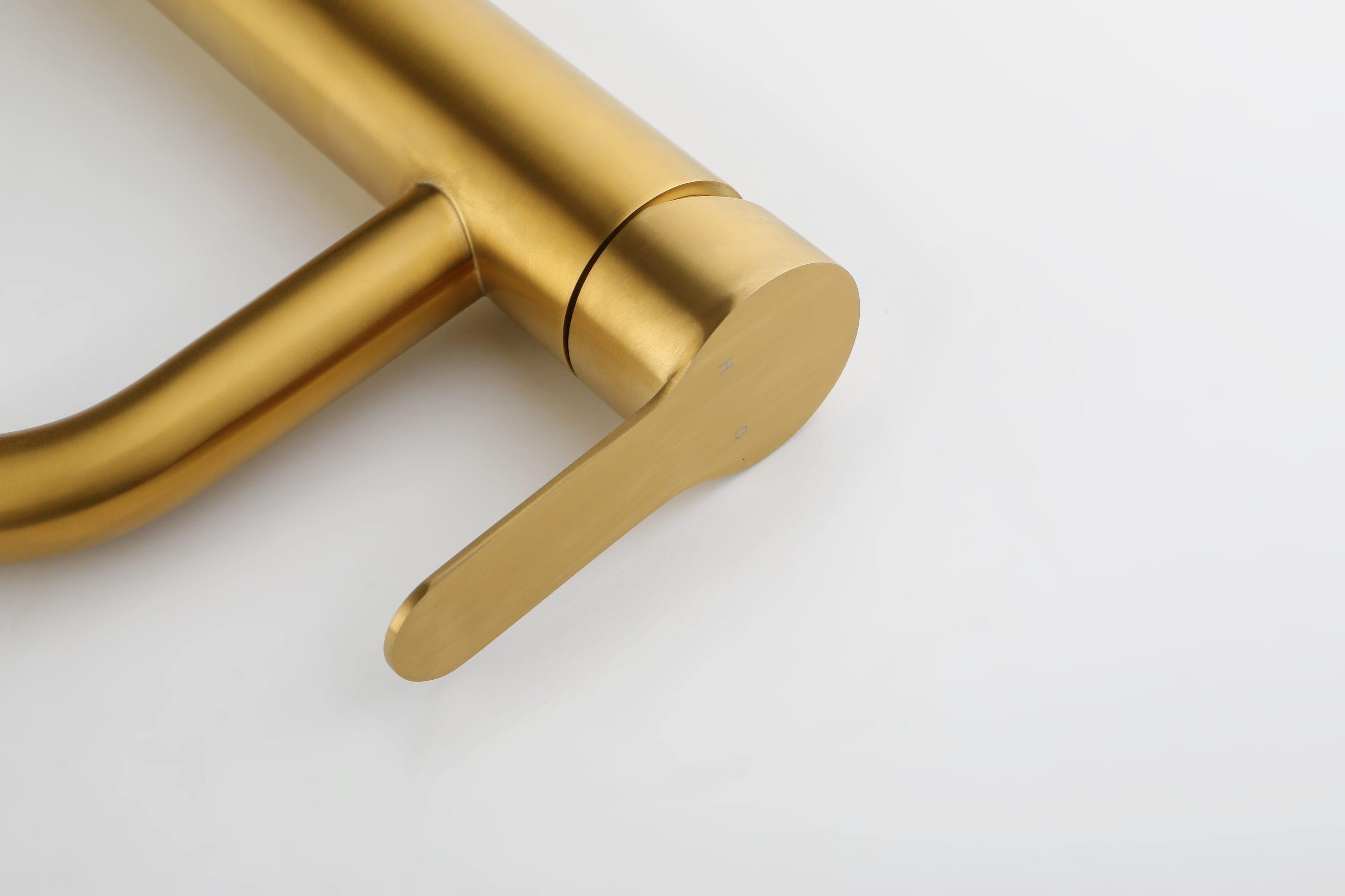 Gold Bathroom Faucets | Waterfall Single Hole Bathroom Sink Faucet with Deck Plate, 1 Hole Or 3 Hole for 4 Inch Brushed Gold Vanity Faucet with Pop-Up Drain Single Handle Lavatory Faucet