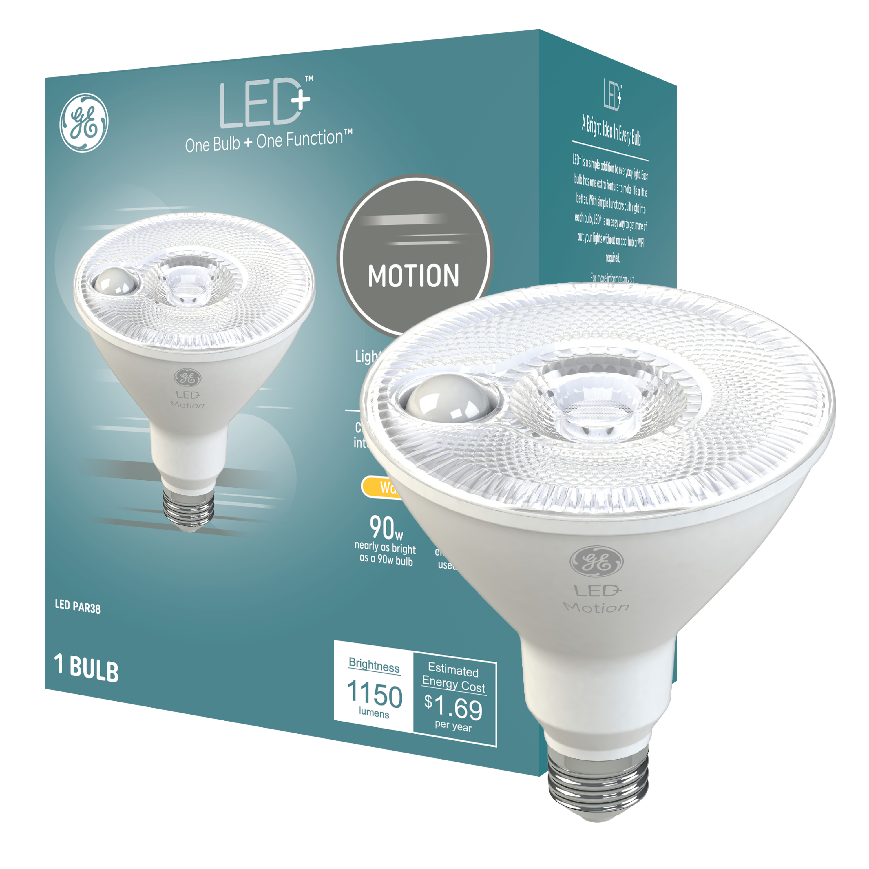 GE Lighting LED Motion Flood Light, Light Bulb, Warm White, 90-Watt Replacement PAR38