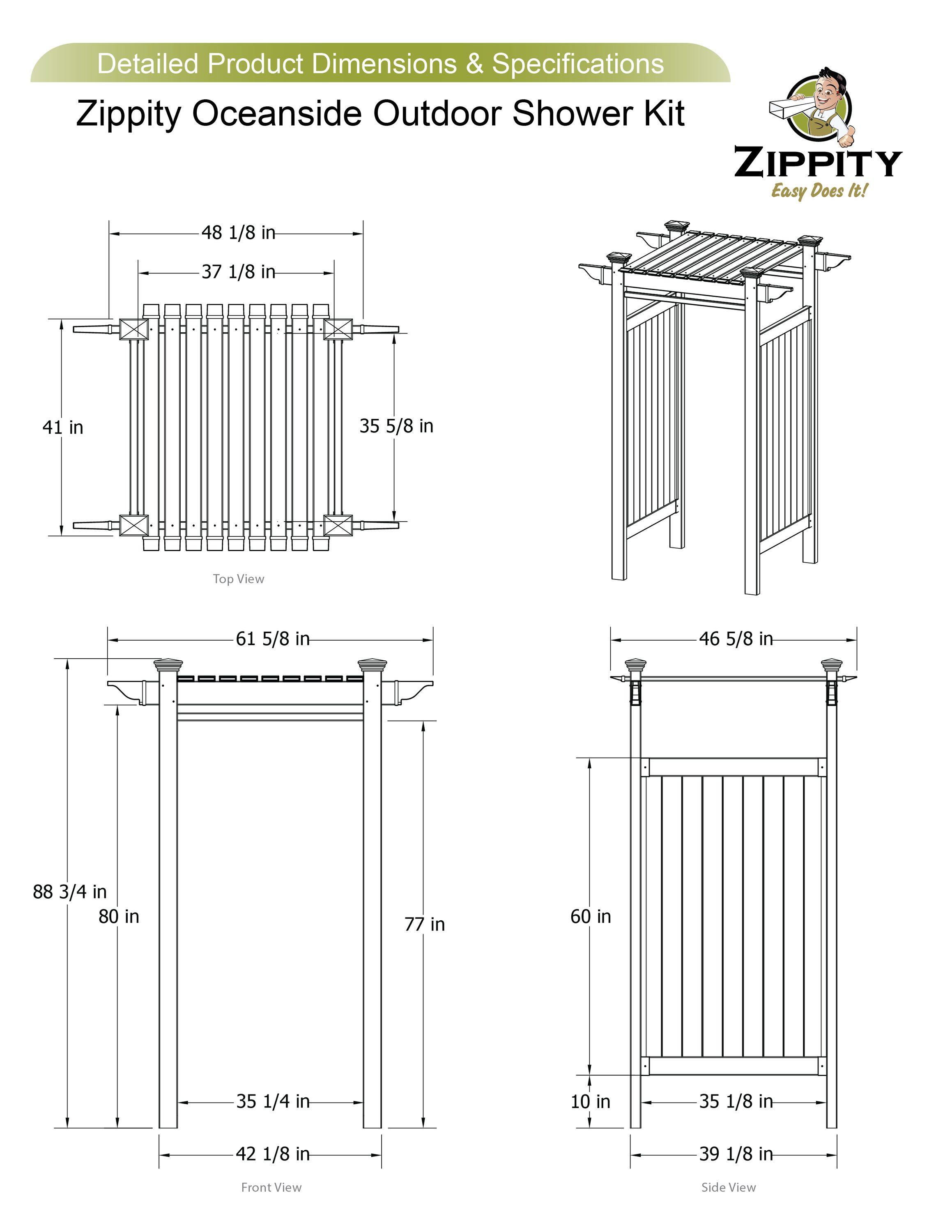 89in H x 62in W x 47in L (1 Enclosure) Zippity Oceanside Outside Shower Enclosure Kit, White Vinyl Outdoor Shower Kit for Pool Shower, Outdoor Changing Room, Beach Shower, Outdoor Bathroom ZP19024