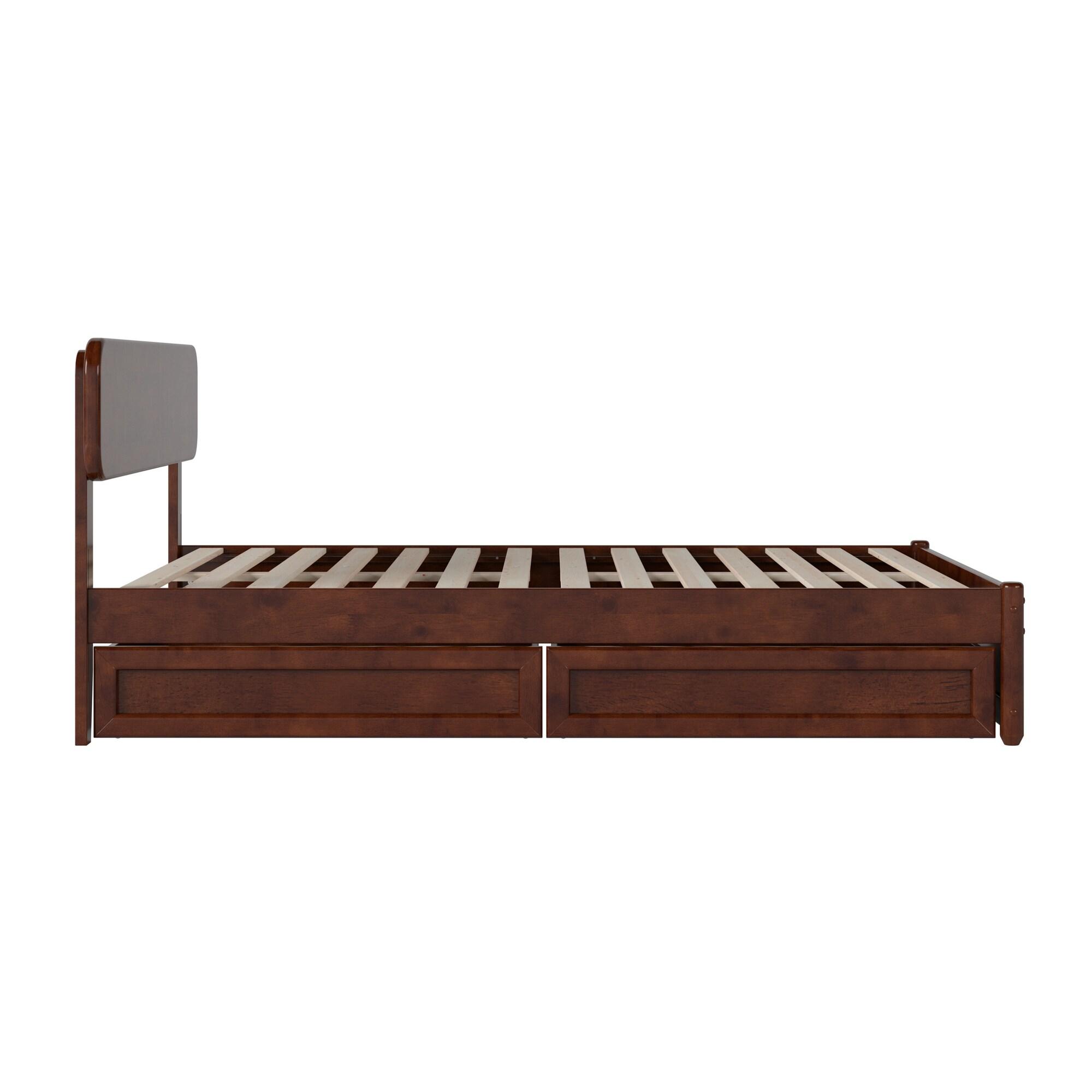 AFI Capri Full Solid Wood Platform Bed with Panel Footboard and Storage Drawers, Walnut