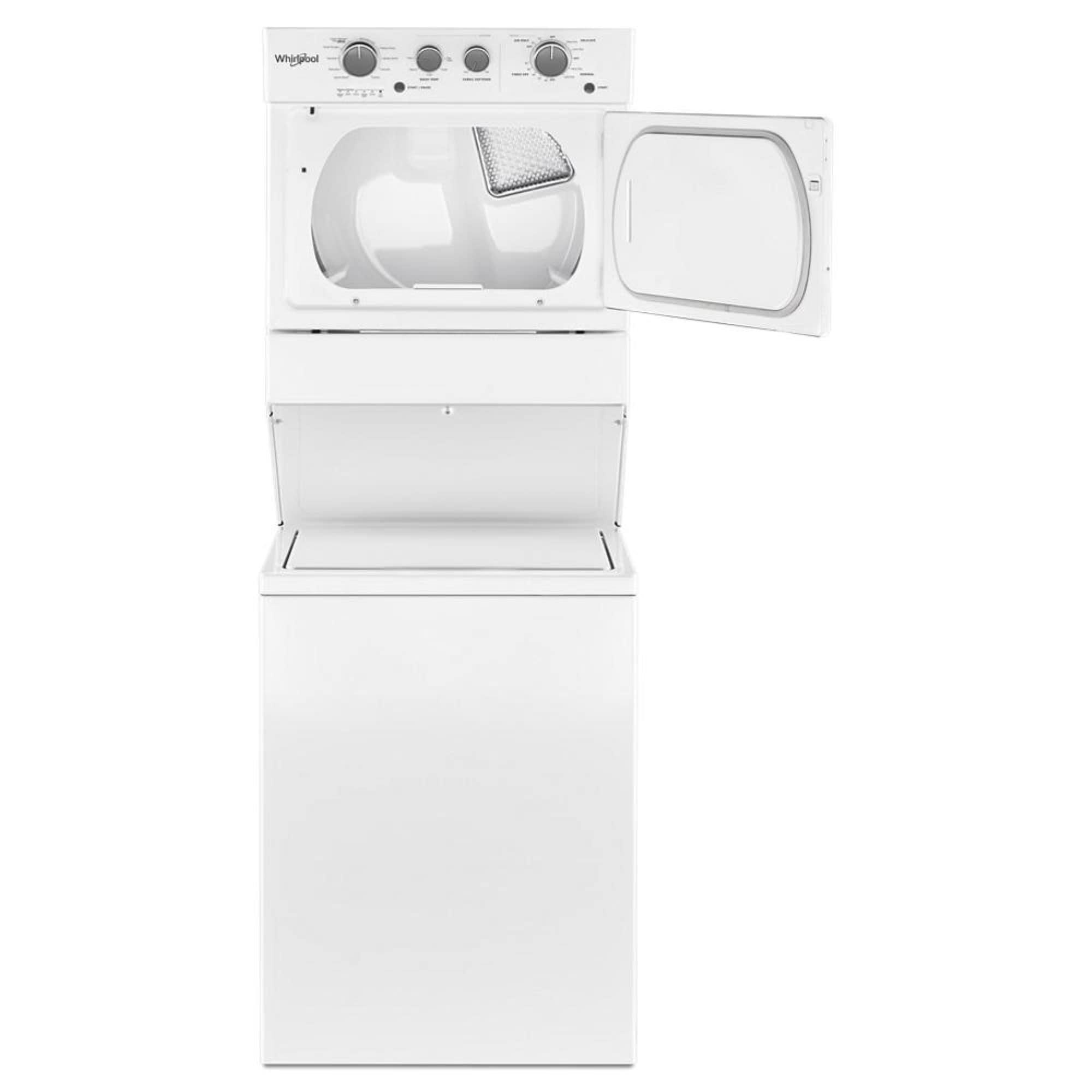 Whirlpool® WET4027HW -3.5 Cu. ft Electric Stacked Laundry Center 9 Wash cycles and Auto Dry™ - Depth: 28 3/8” - Height: 40 1/2” - Width: 29” - HE Soap Certified - Xpert System