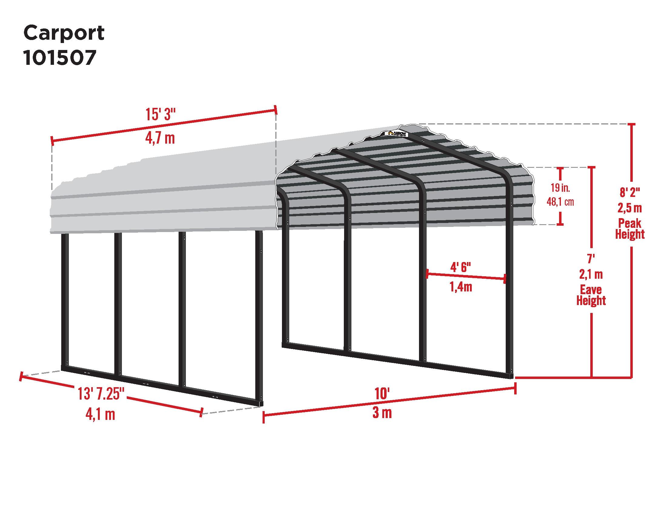 Arrow Steel Carport 10 x 15 x 7 ft. Galvanized Black/Eggshell