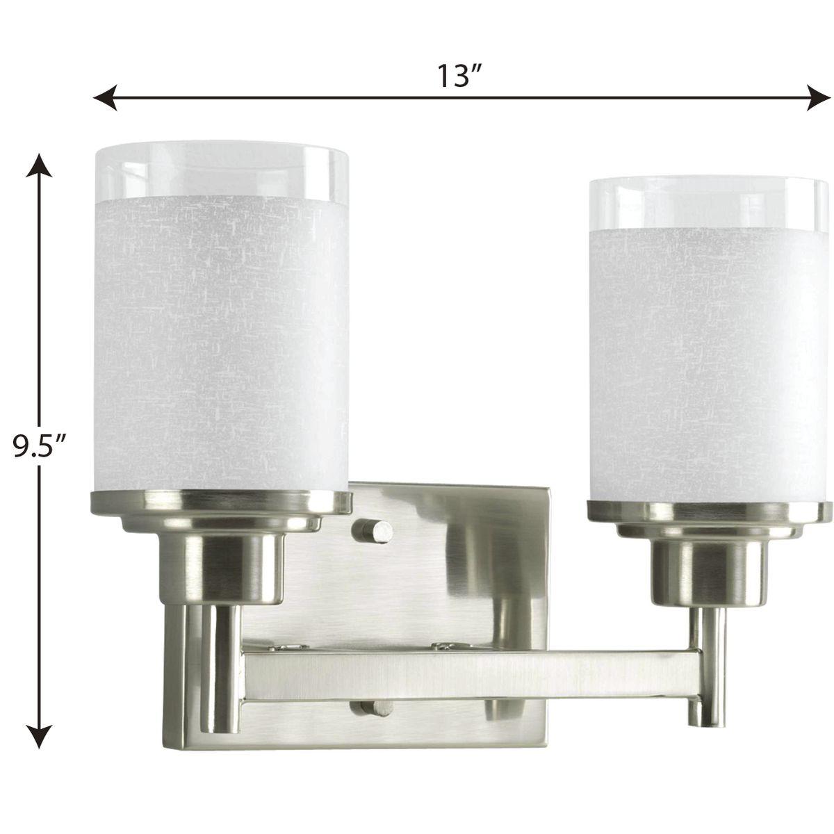 Progress Lighting Alexa Collection 2-Light Bath Fixture, Brushed Nickel, White Linen Glass Shade