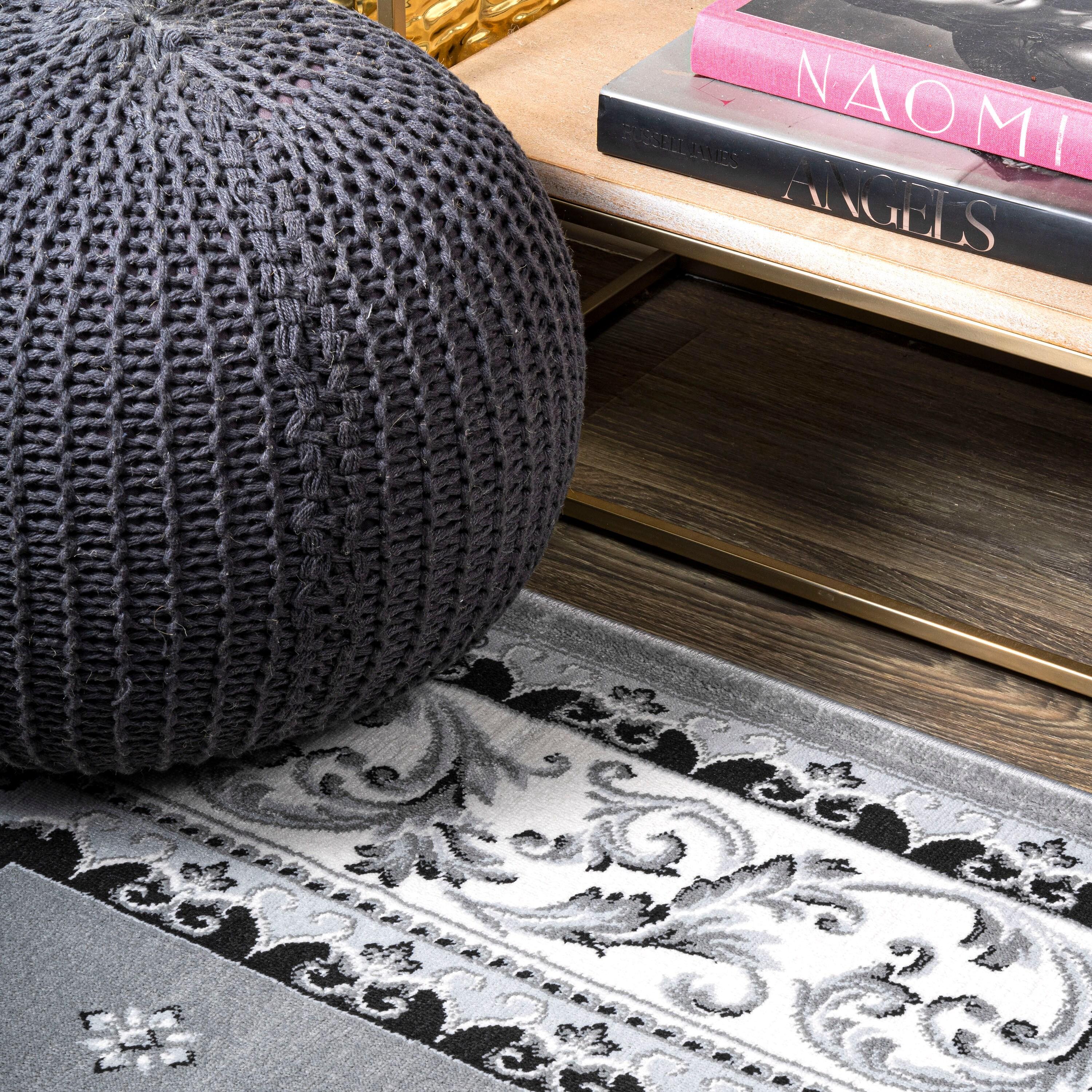 3'x 5' Acanthus French Border Area Rug, Gray/Cream - JONATHAN Y