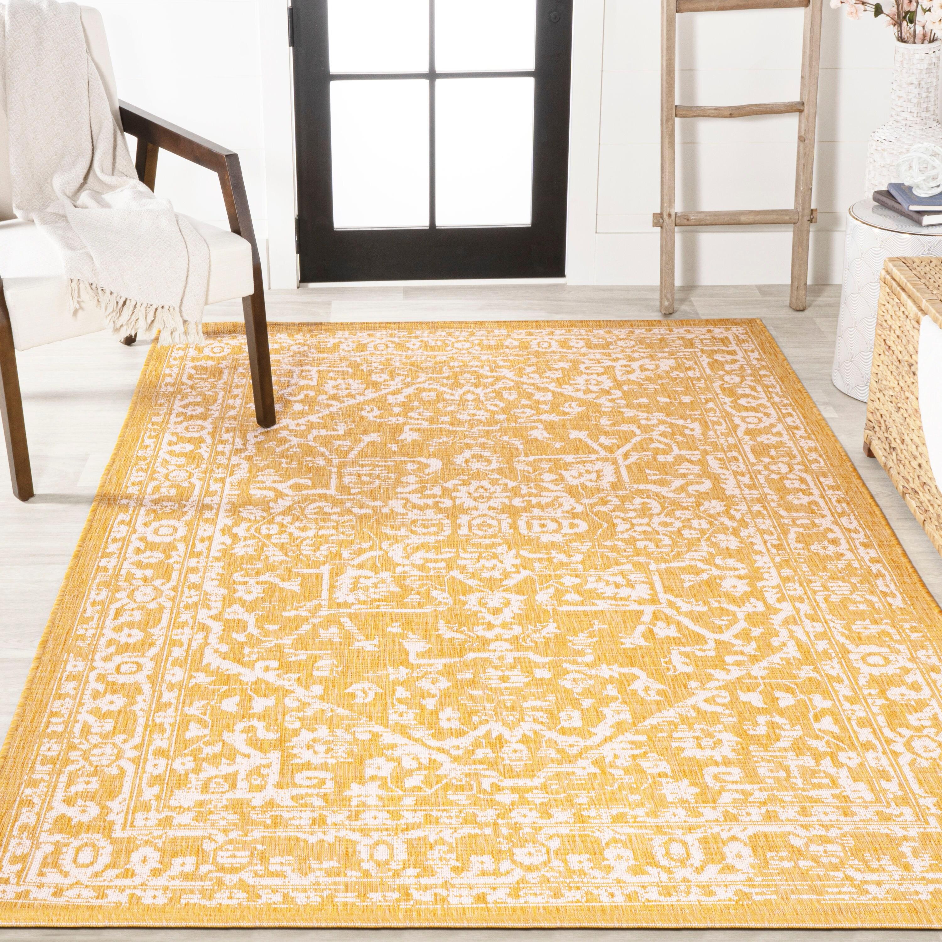 3' x 5' Malta Bohemian Medallion Textured Weave Indoor/Outdoor Area Rug, Yellow/Cream - JONATHAN Y