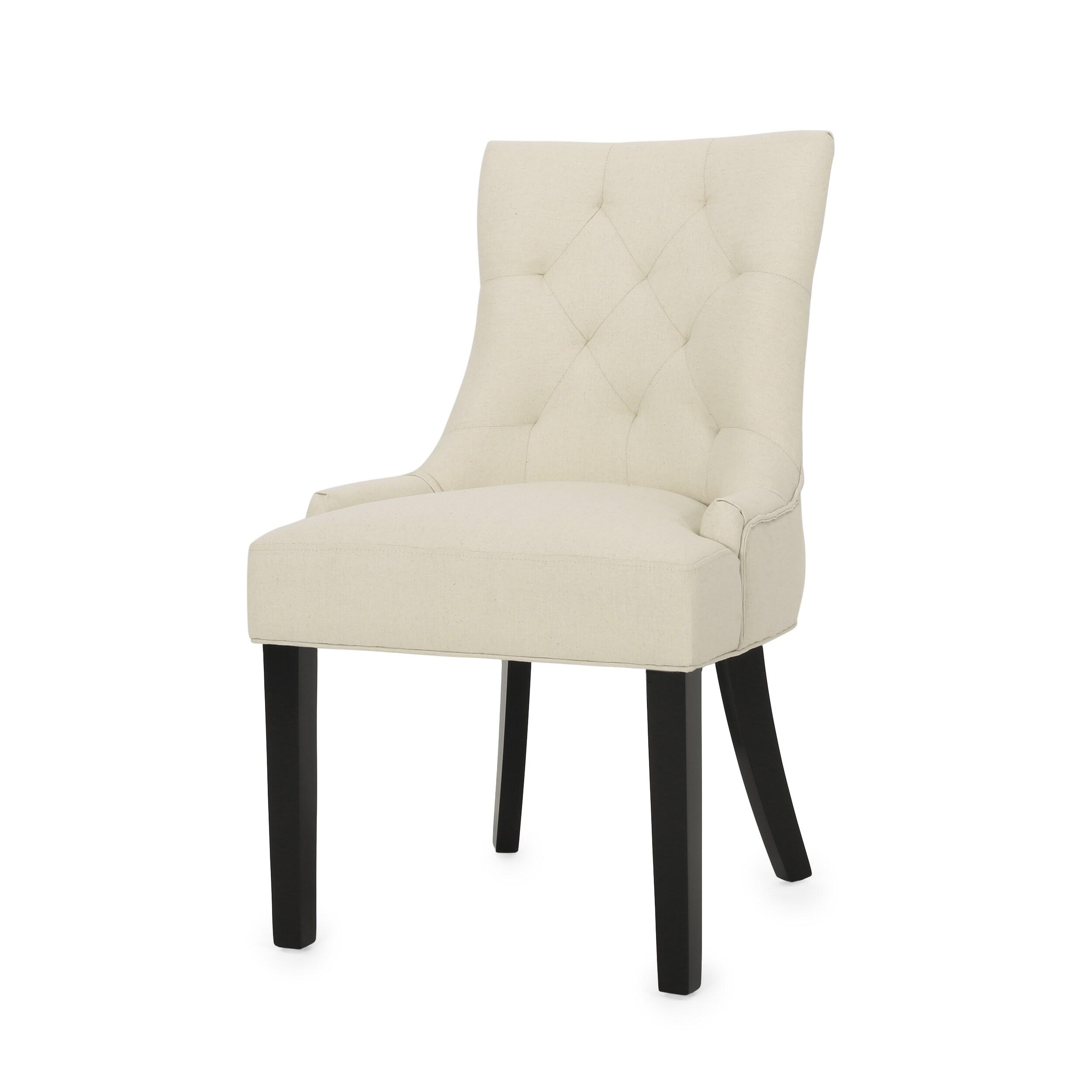 Set of 2 Hayden Tufted Dining Chairs Beige - Christopher Knight Home: Elegant Slipper Silhouette, Wood Legs